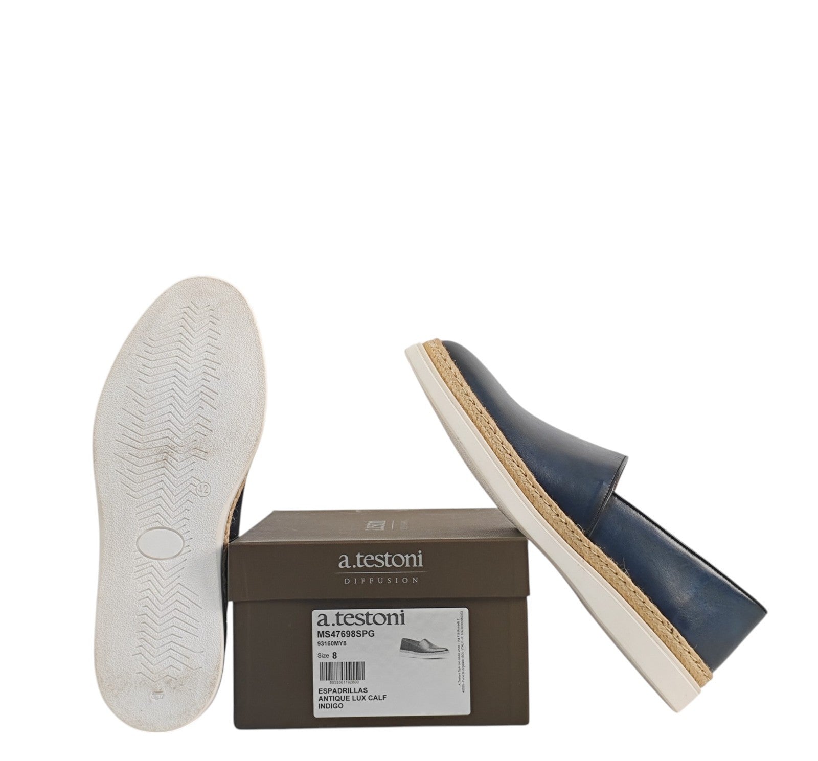 700$ TESTONI Espadrillas Shoes Antique Lux Calf Blue Indigo 8 UK / 9 US / 42 IT