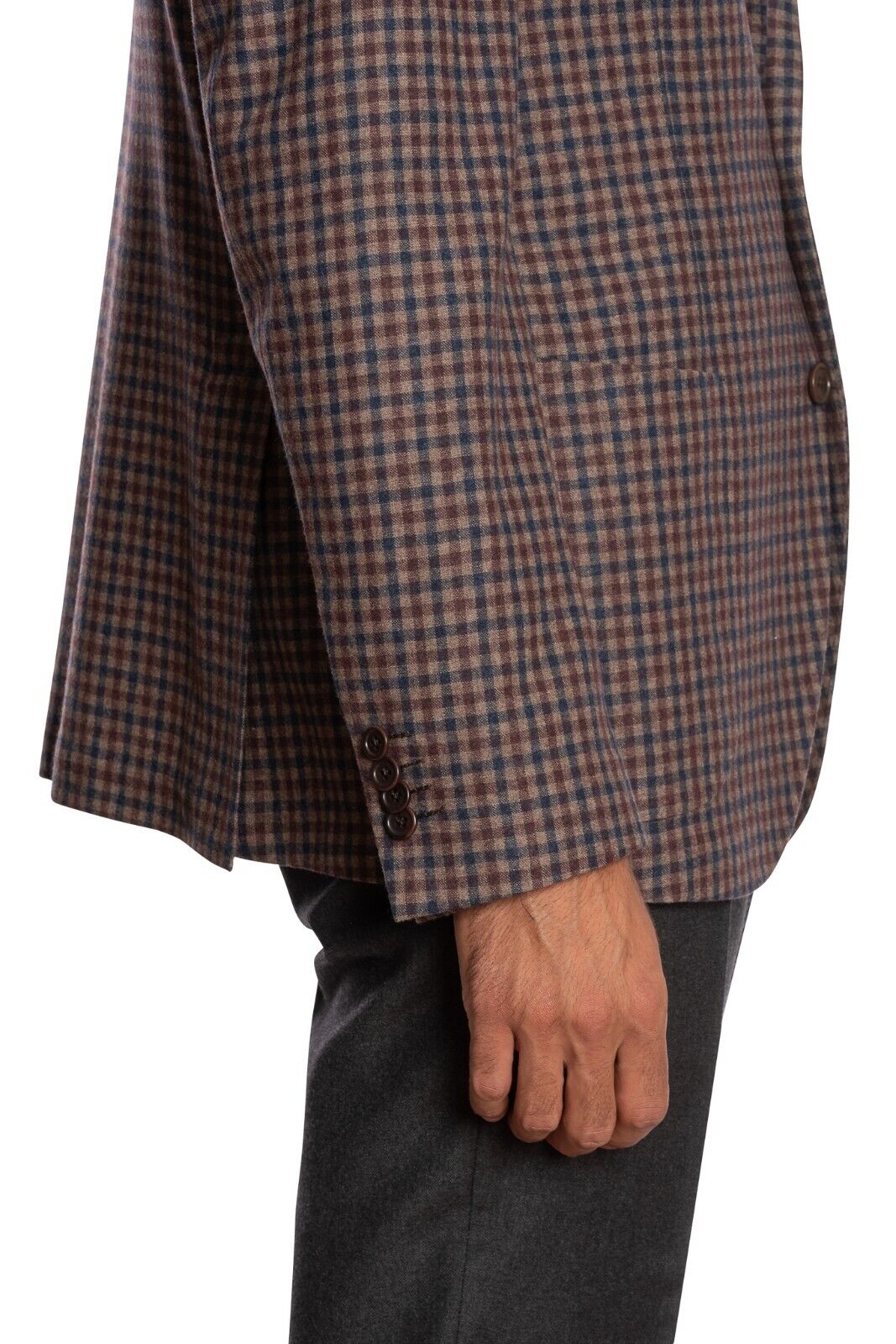 $1800 LUIGI BORRELLI "SORRENTO" Hand-Sewn Light Brown Cheks Jacket Blazer Wool