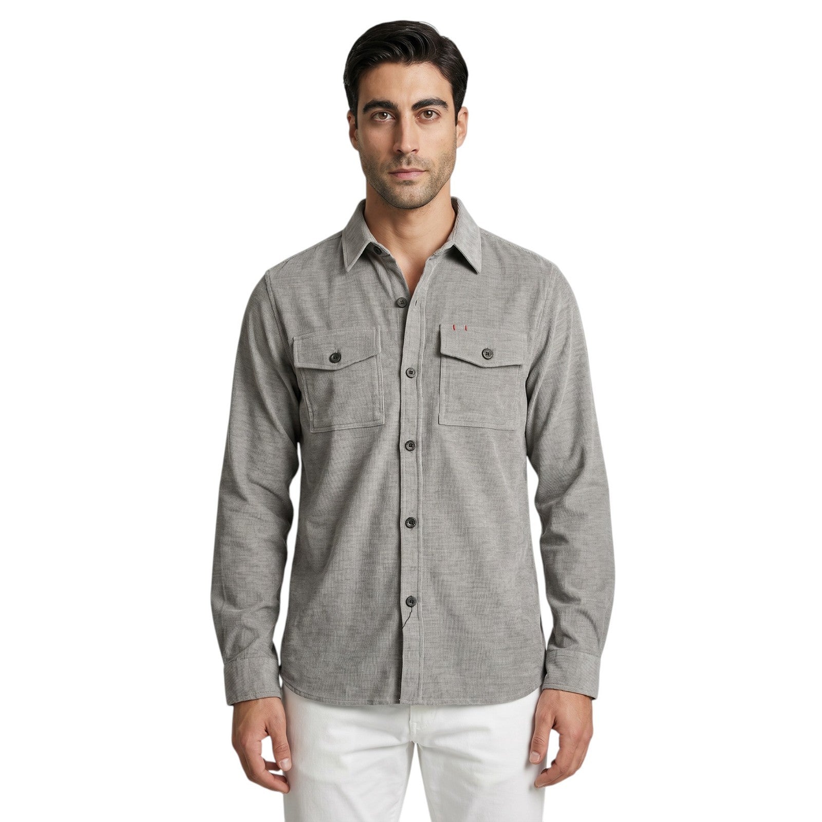 $1200 ISAIA NAPOLI Gray Hand-Sewn Overshirt Jacket Corduroy Cotton Size XL