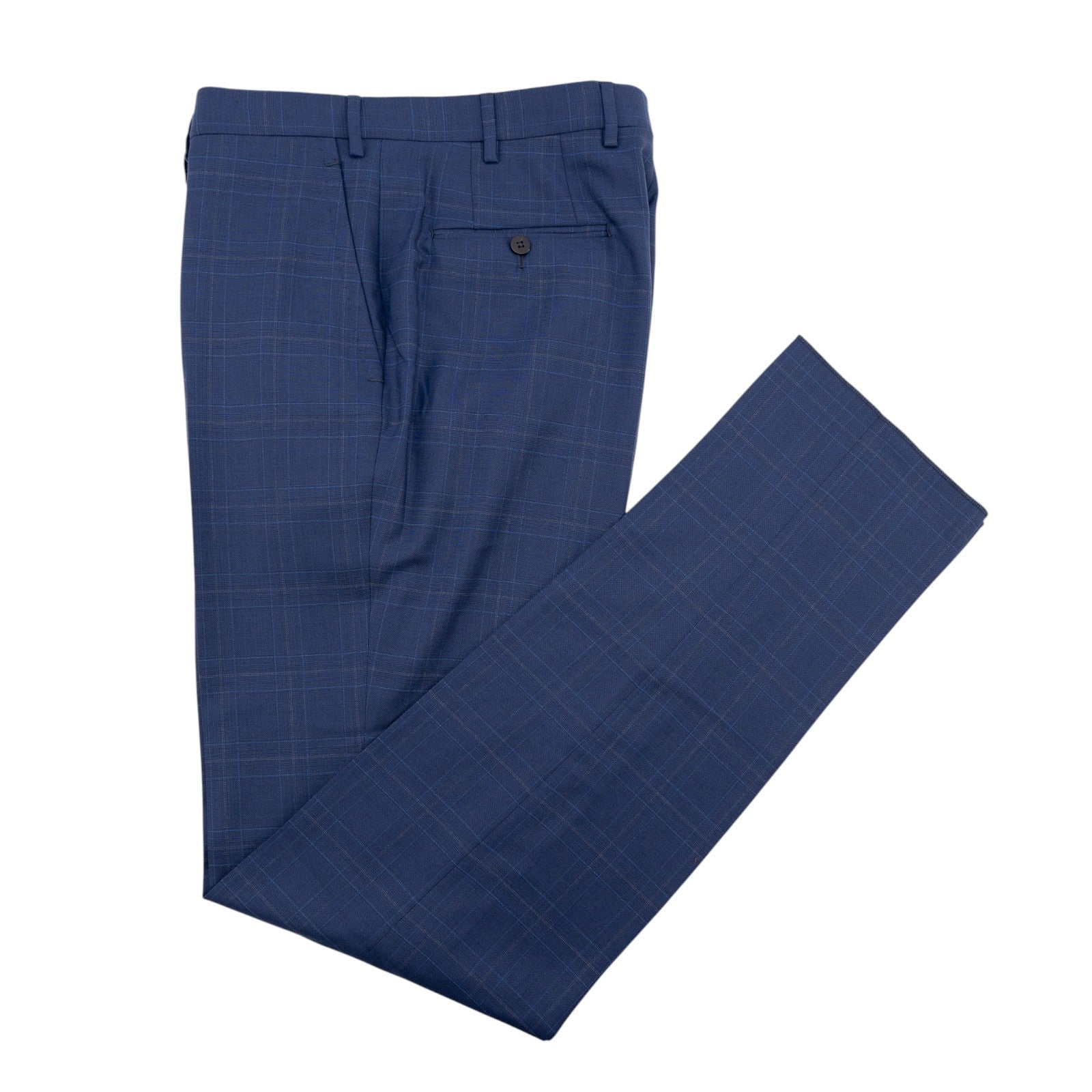 1550$ ISAIA Hand-Sewn Tapered Dress Pant Fine Wool Blue Checks 34 US / 50 EU 7R