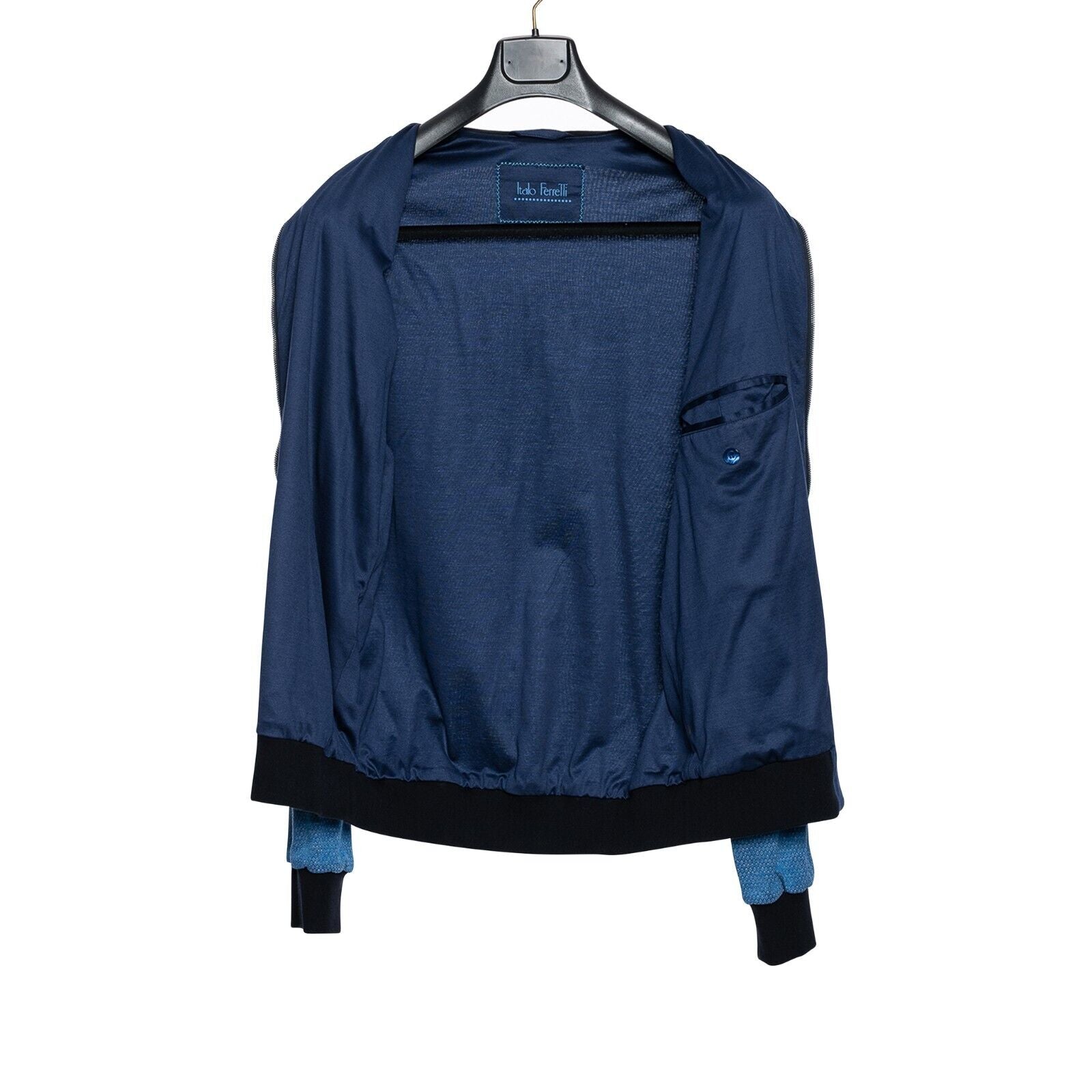 1300$ LUXURY ITALO FERRETTI Bomber Jacket Blue Cotton LISLE Size L BIJAN