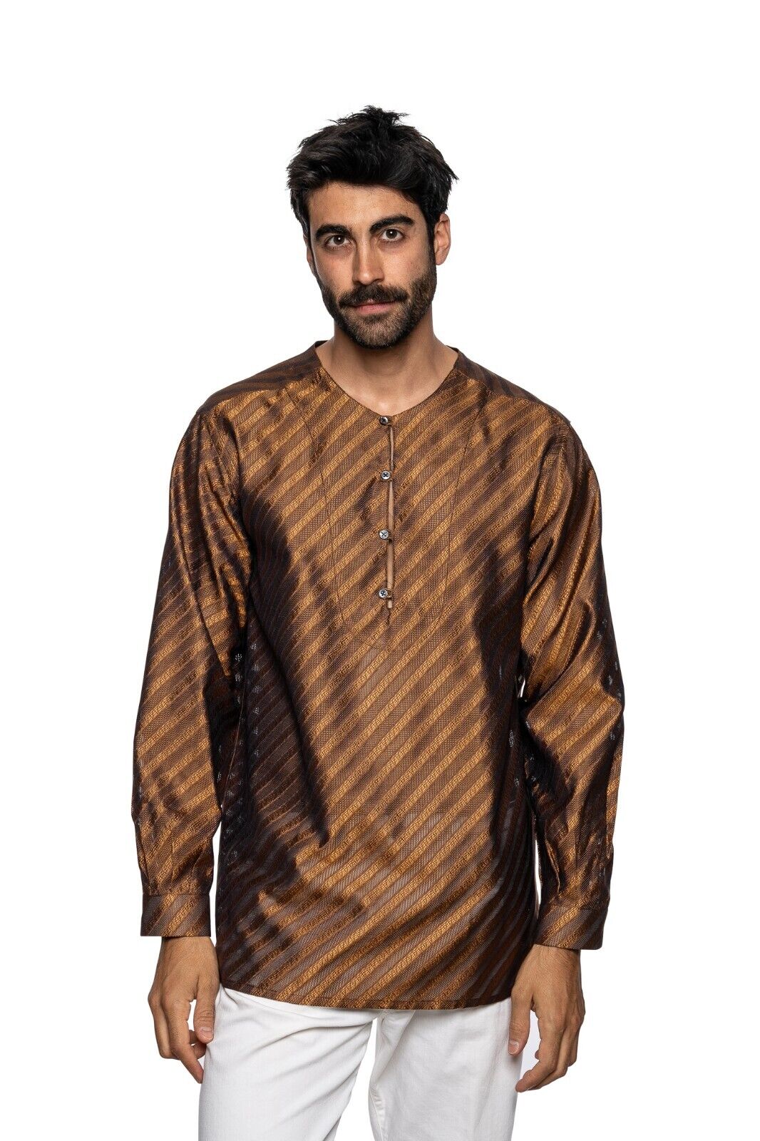 750$ ITALO FERRETTI Shirt Rust "SERAPHINE" 100% Silk COMO Size L BIJAN