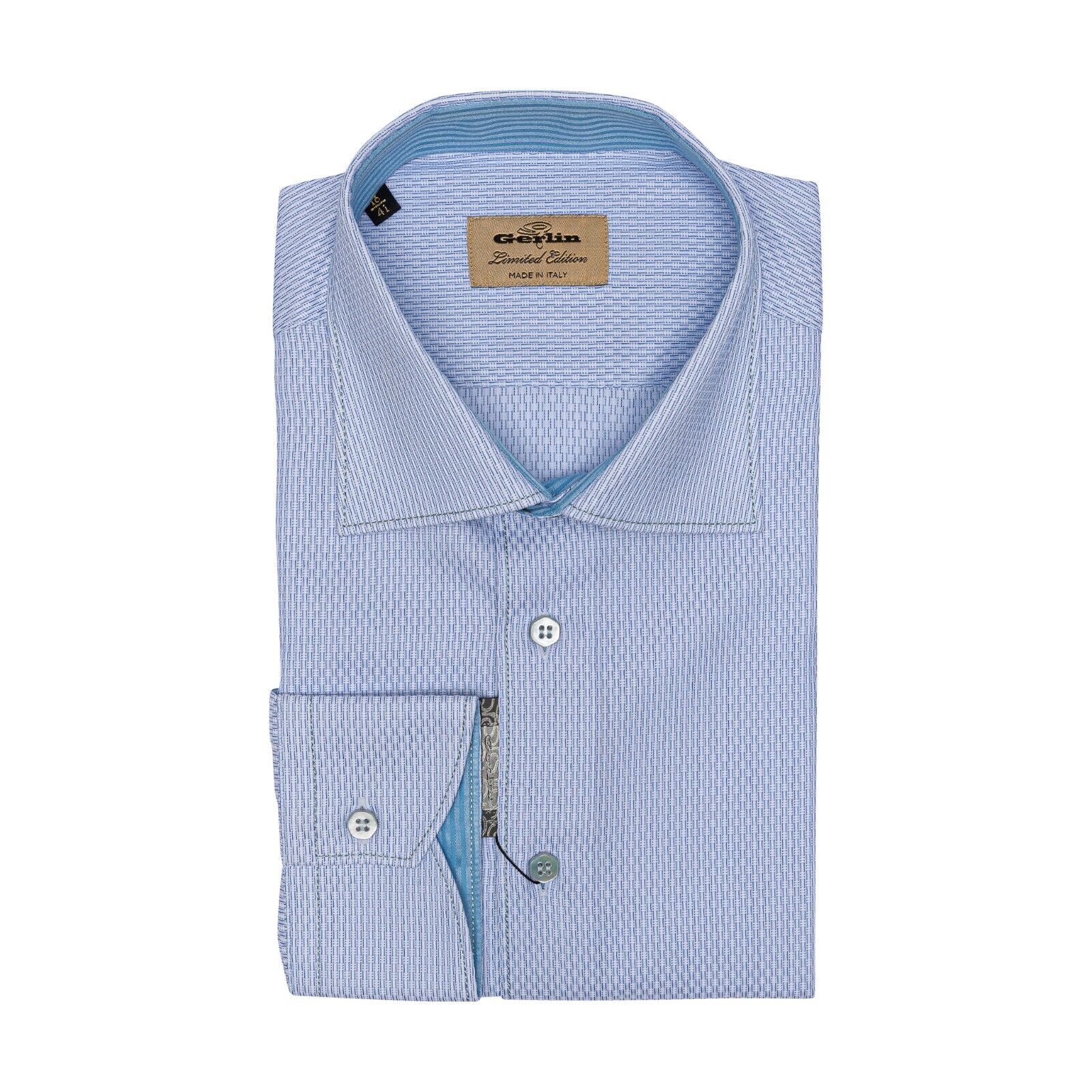 690$ LUXURY GERLIN Shirt Blue Jacquard ALUMO Cotton 16 - 41  1I BIJAN
