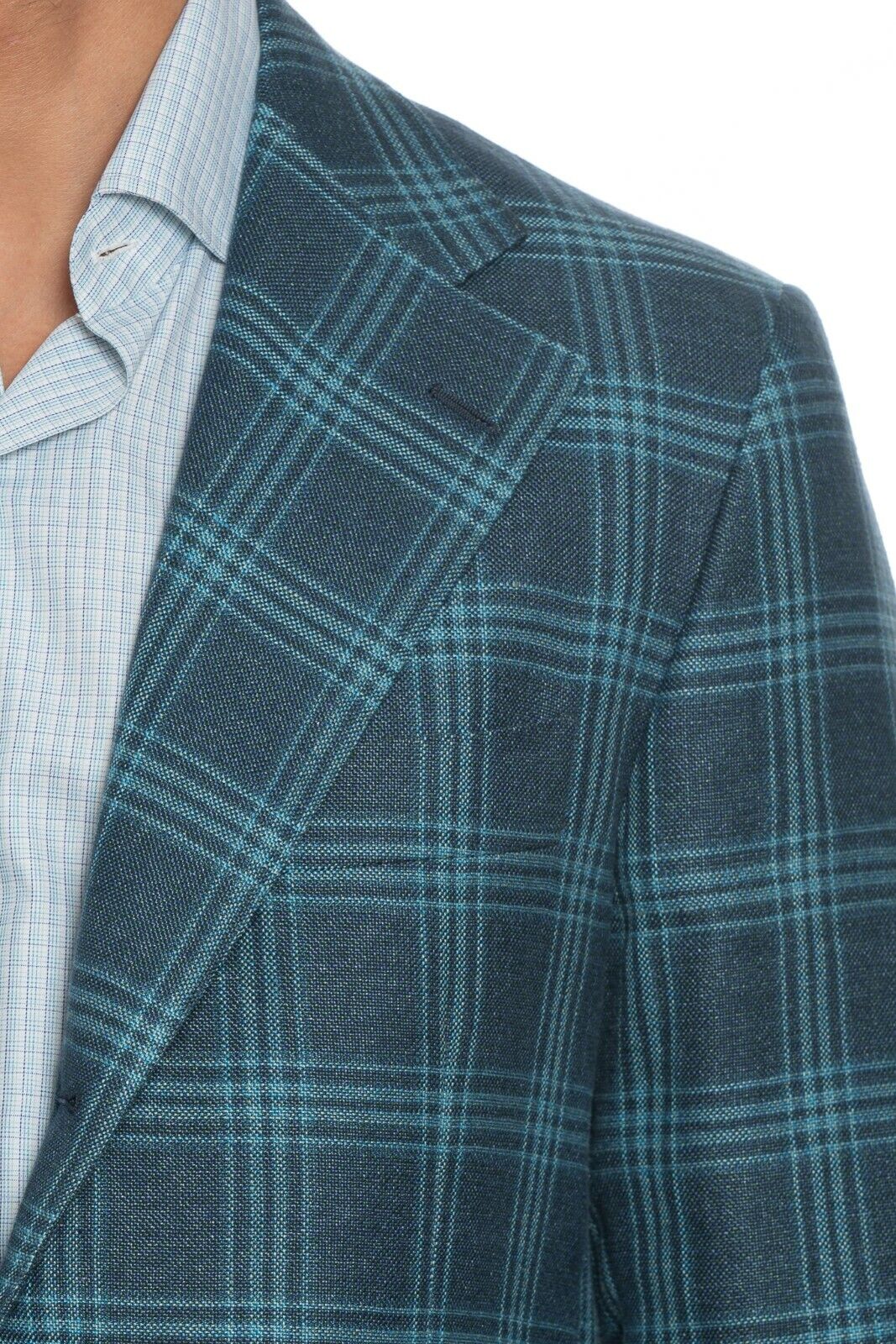 2180$ BELVEST Blue / Aquamarine Jacket Hemp + Wool Checks Super Slim Fit