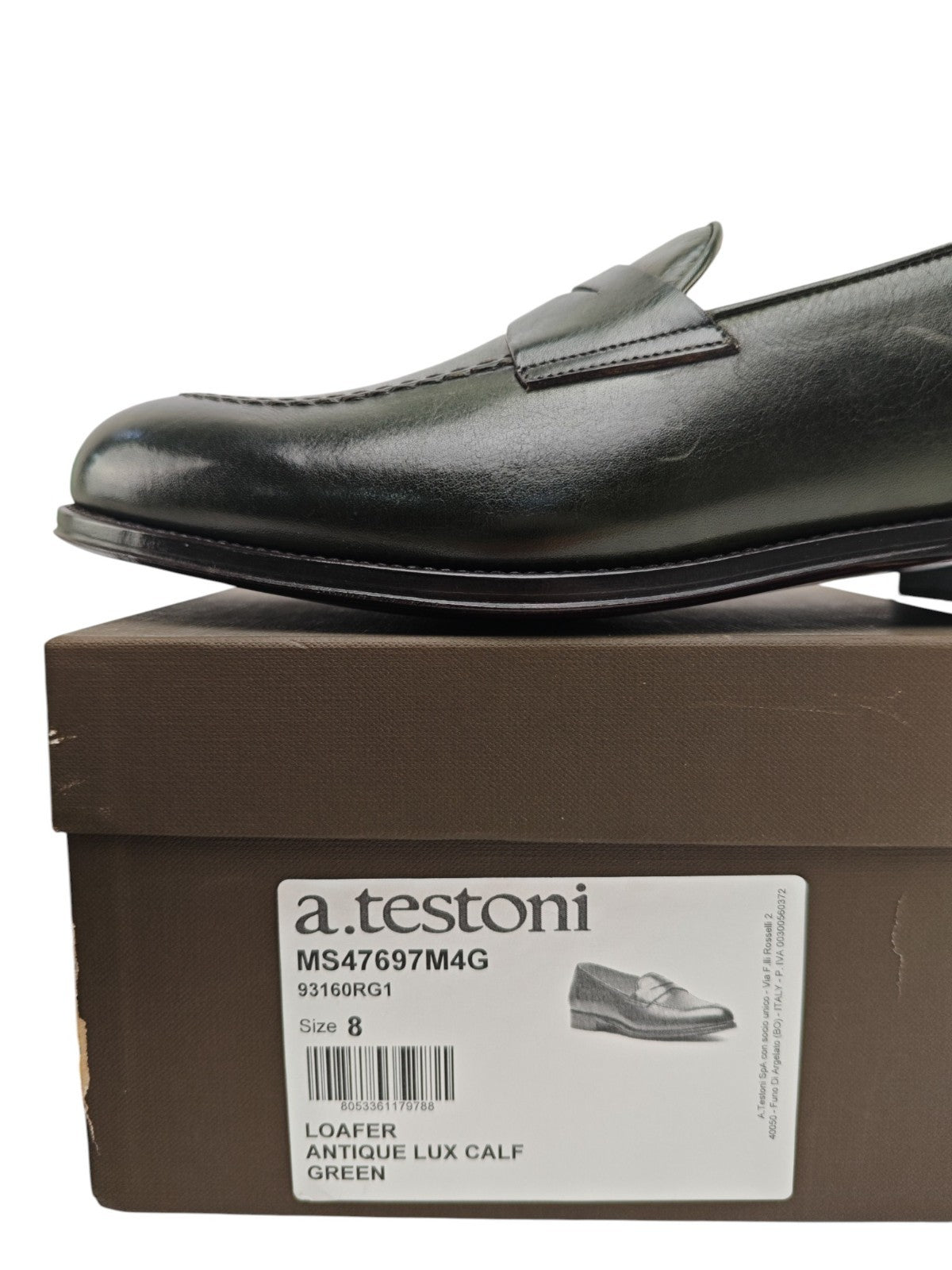 1300$ TESTONI BOLOGNA Loafer Shoes Antique Lux Calf Green 8 UK / 9 US / 42 IT