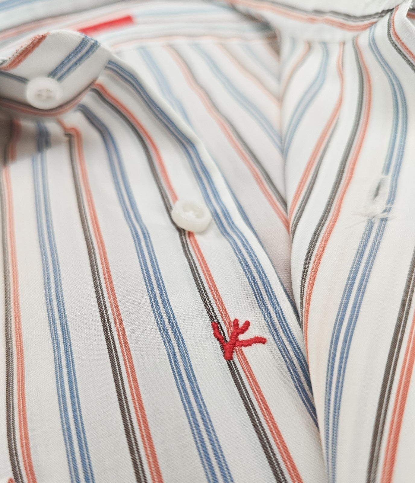 730$ ISAIA NAPOLI "Mix" Dress Shirt White Striped Lightwheight Cotton 17.5 - 44