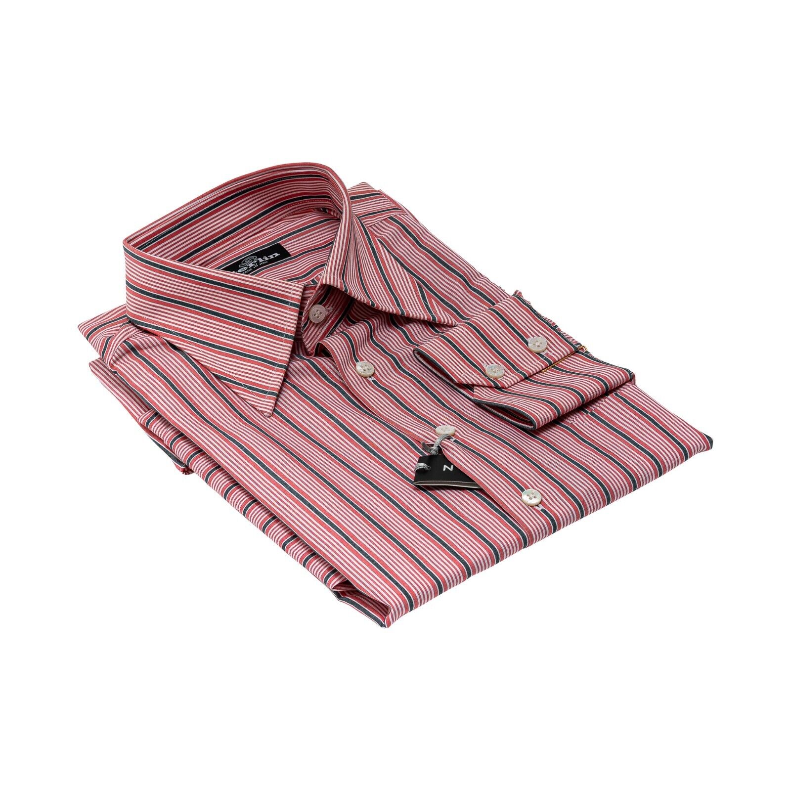 690$ LUXURY GERLIN Shirt Striped Red "Vesuvio" Cotton 16 - 41 5F BIJAN
