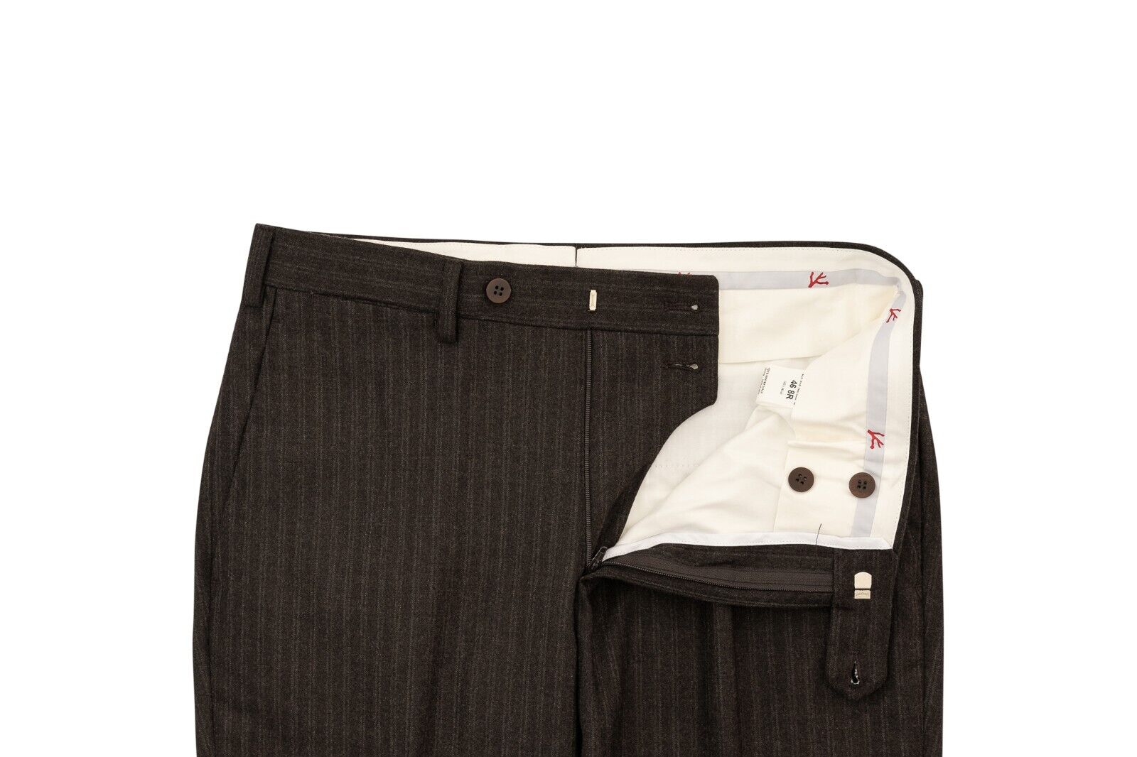 1250$ ISAIA NAPOLI Striped Brown Hand-Sewn Dress Pant Wool 130's 30 US / 46 EU