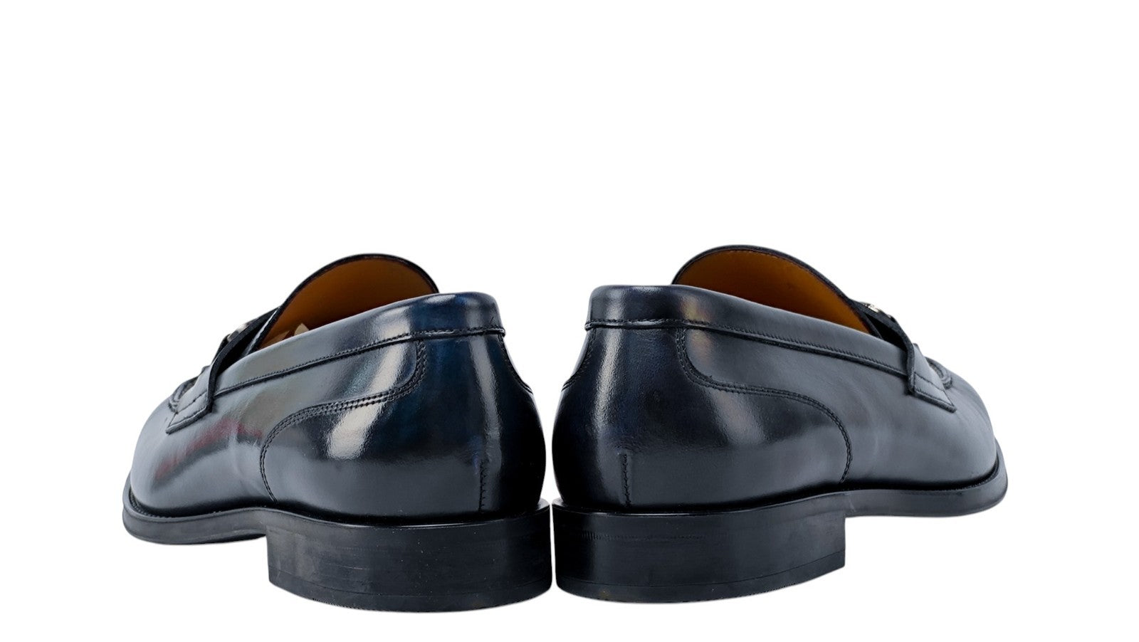 1300$ TESTONI Loafer Shoes Burnished Calf Blue + Metal 8 UK / 9 US / 42 IT