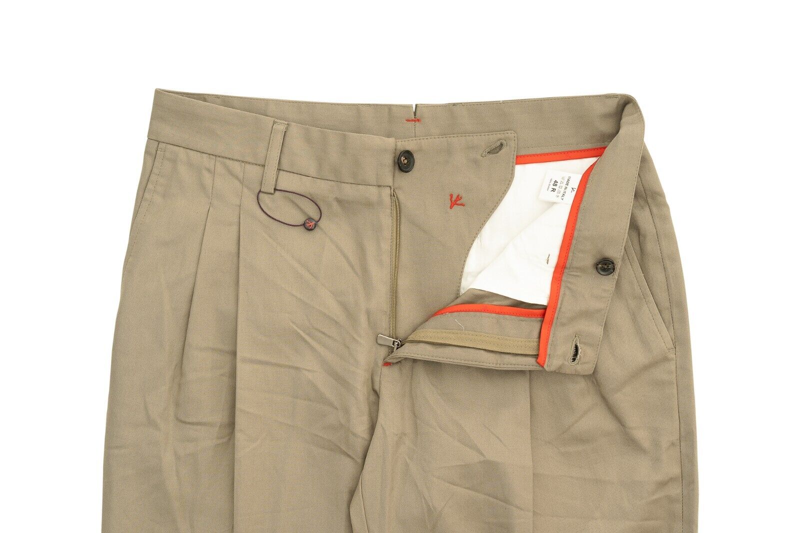 990$ ISAIA NAPOLI Green Olive Trouser Pant Wide Leg Soft Cotton 32 US / 48 EU
