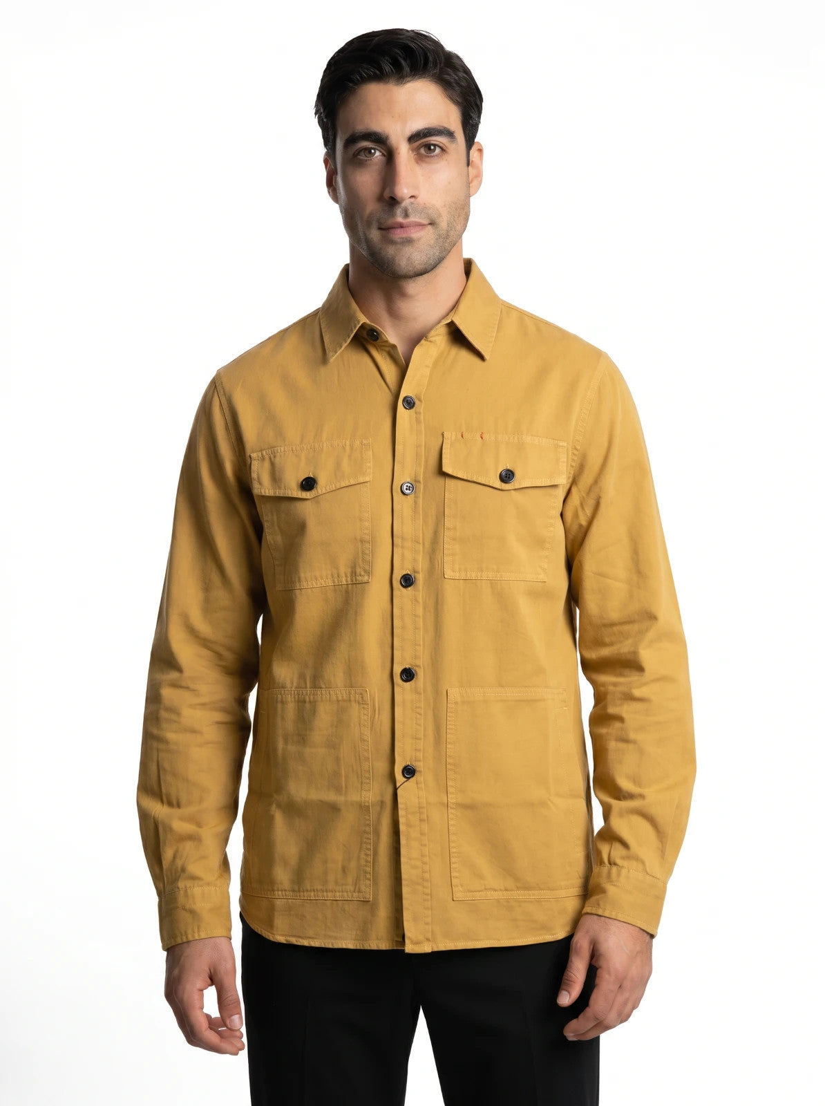 $1250 ISAIA NAPOLI Mustard Hand-Sewn Overshirt Jacket Cotton - Silk