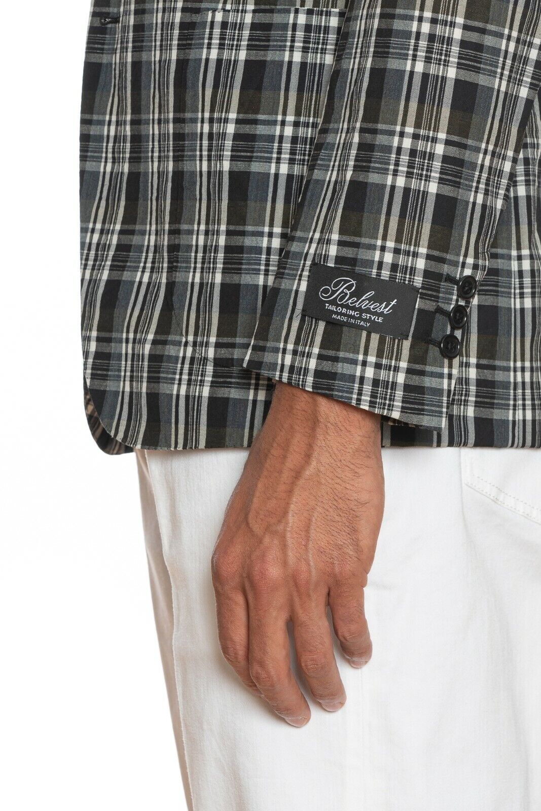 1490$ BELVEST Summer Jacket Checks Ultra Light Wool Gray / Blue / Green Drop 8