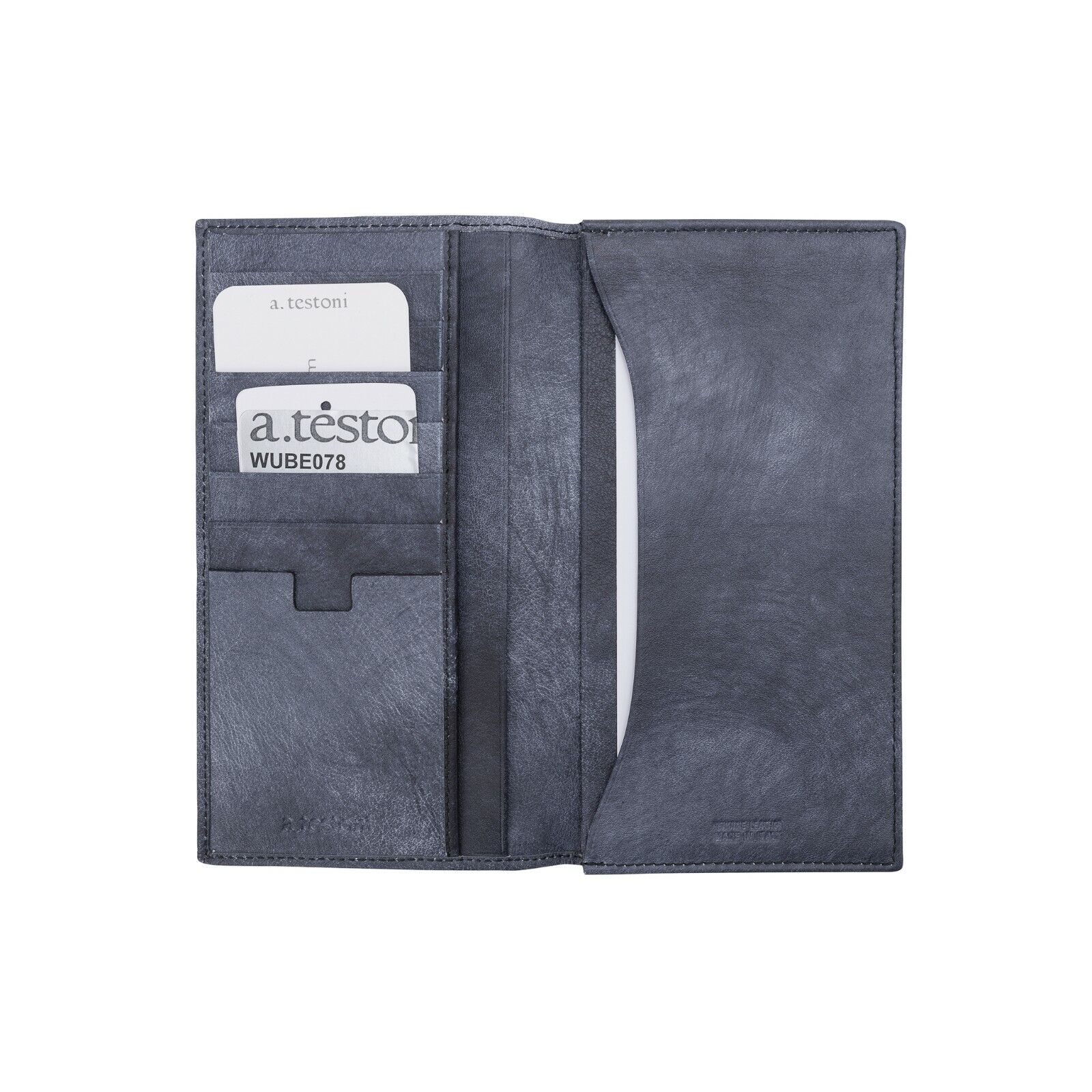 $380 Testoni Bologna Blue Document Holder Long Wallet TAMPONATO Calf