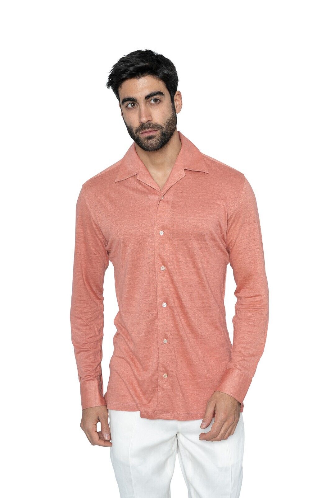 1400$ LUXURY MAROL BOLOGNA "Capri" Shirt Peach 100% Irish Linen  15.5 - 39