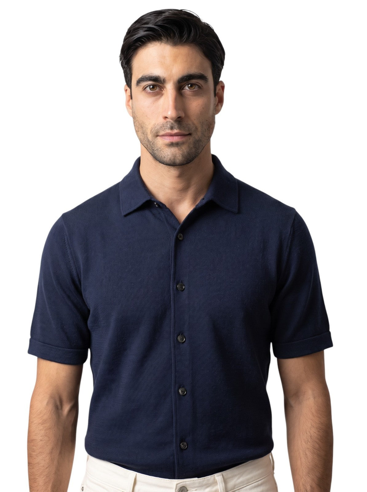 1350$ ISAIA NAPOLI Blue Hand-Sewn Shirt Short Sleeve Soft Wool 15.75 - 40