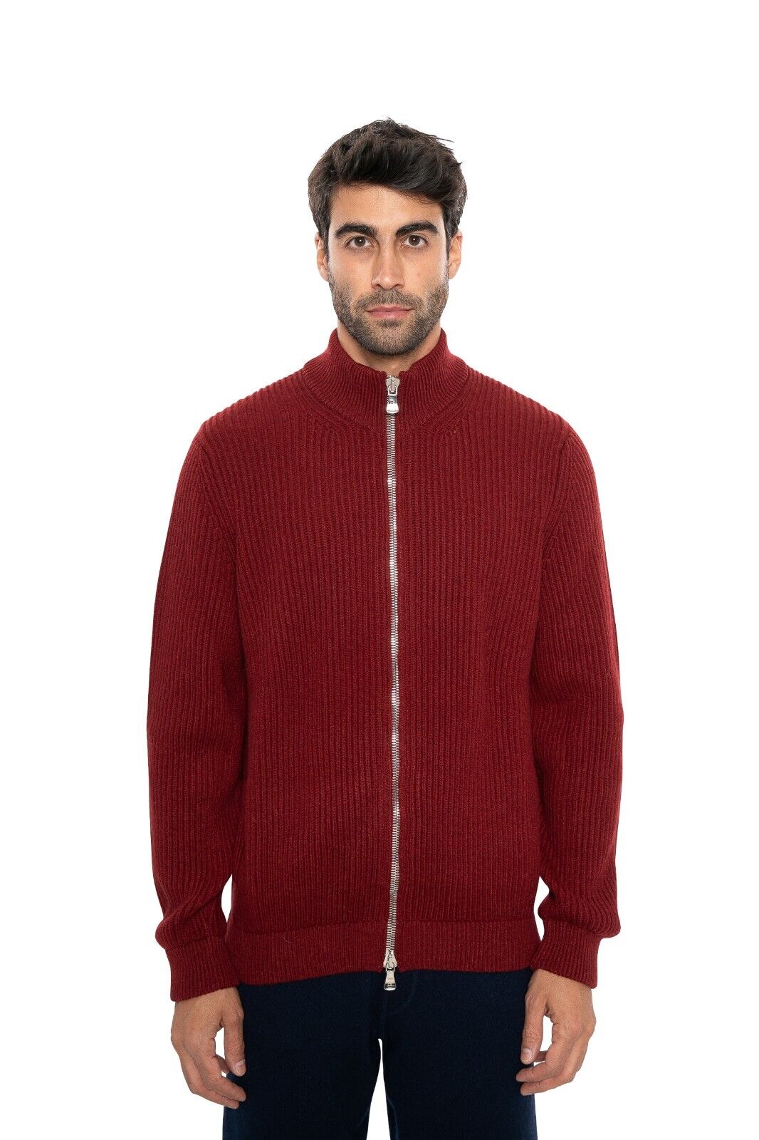 $2500 FEDELI "Sand" Wine Barolo Cardigan Jacket Zip 100% Cashmere 46 US / 56 EU