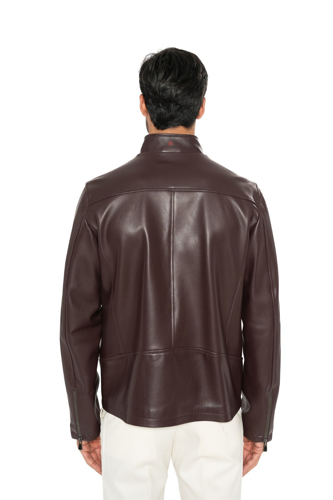5600$ ISAIA NAPOLI Oxblood Brown Biker Jacket 100% Lambskin Leather 38 US 48 EU