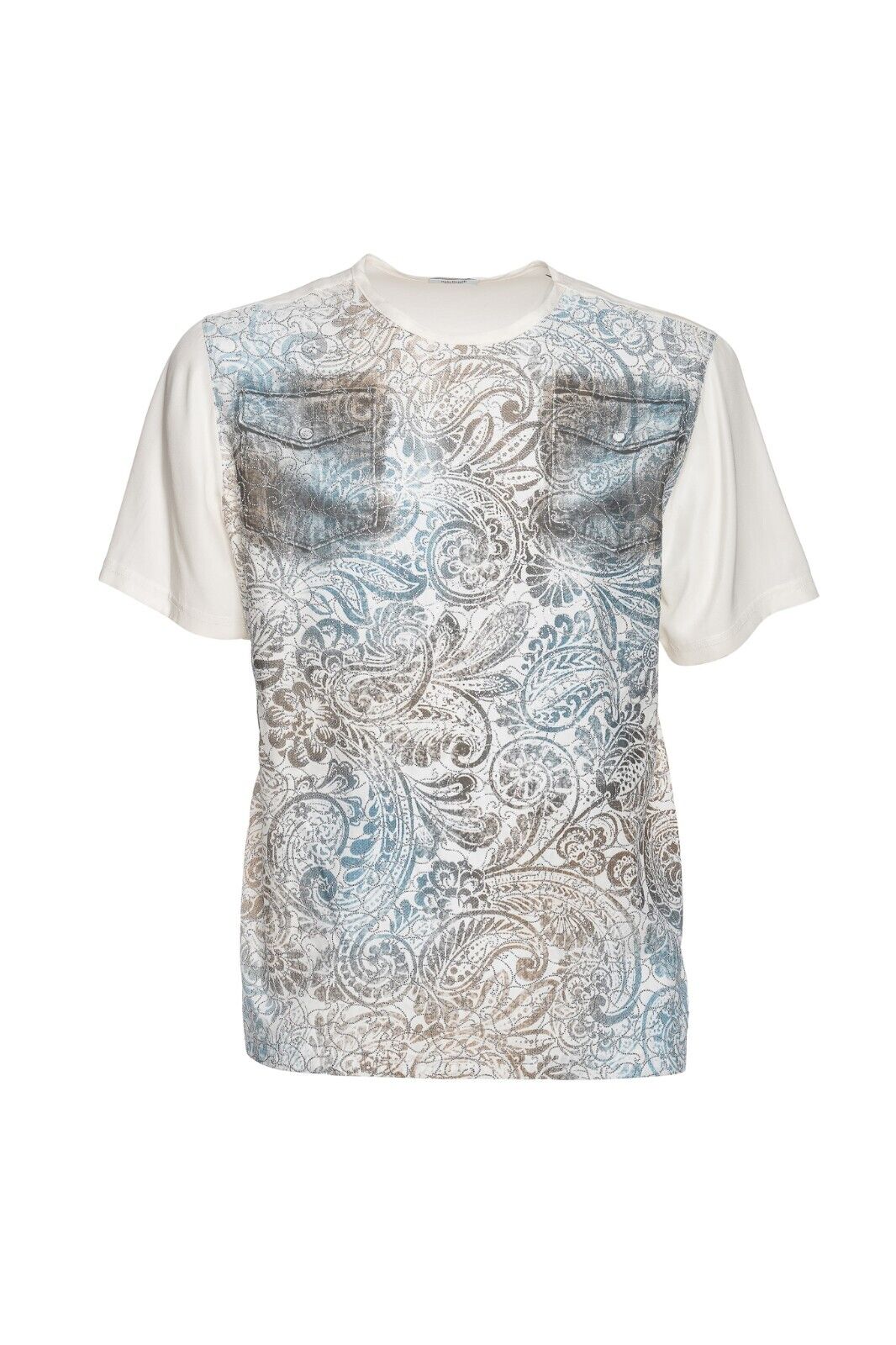 750$ ITALO FERRETTI T-Shirt White "JEWELS" 100% Silk + Strass Size L ZILLI
