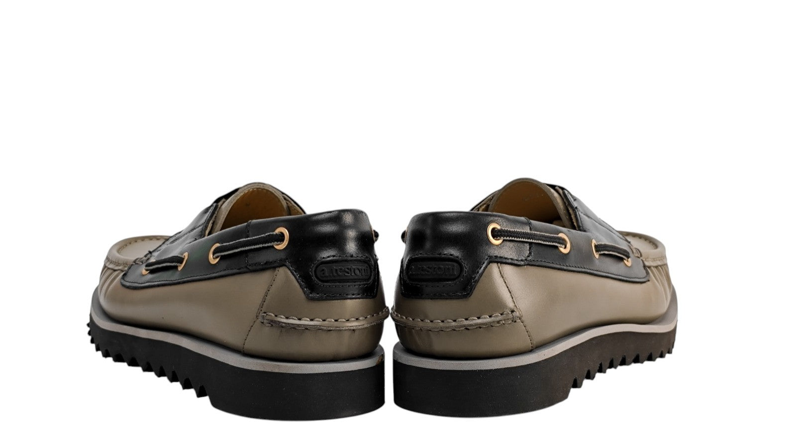900$ TESTONI Boat Loafer Shoes Calf Mud / Black 8 UK / 9 US / 42 IT