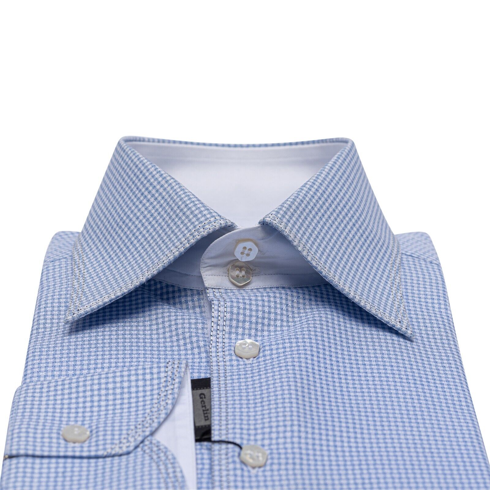 690$ LUXURY GERLIN Shirt Checks Blue Jacquard Cotton 16 - 41 1G BIJAN