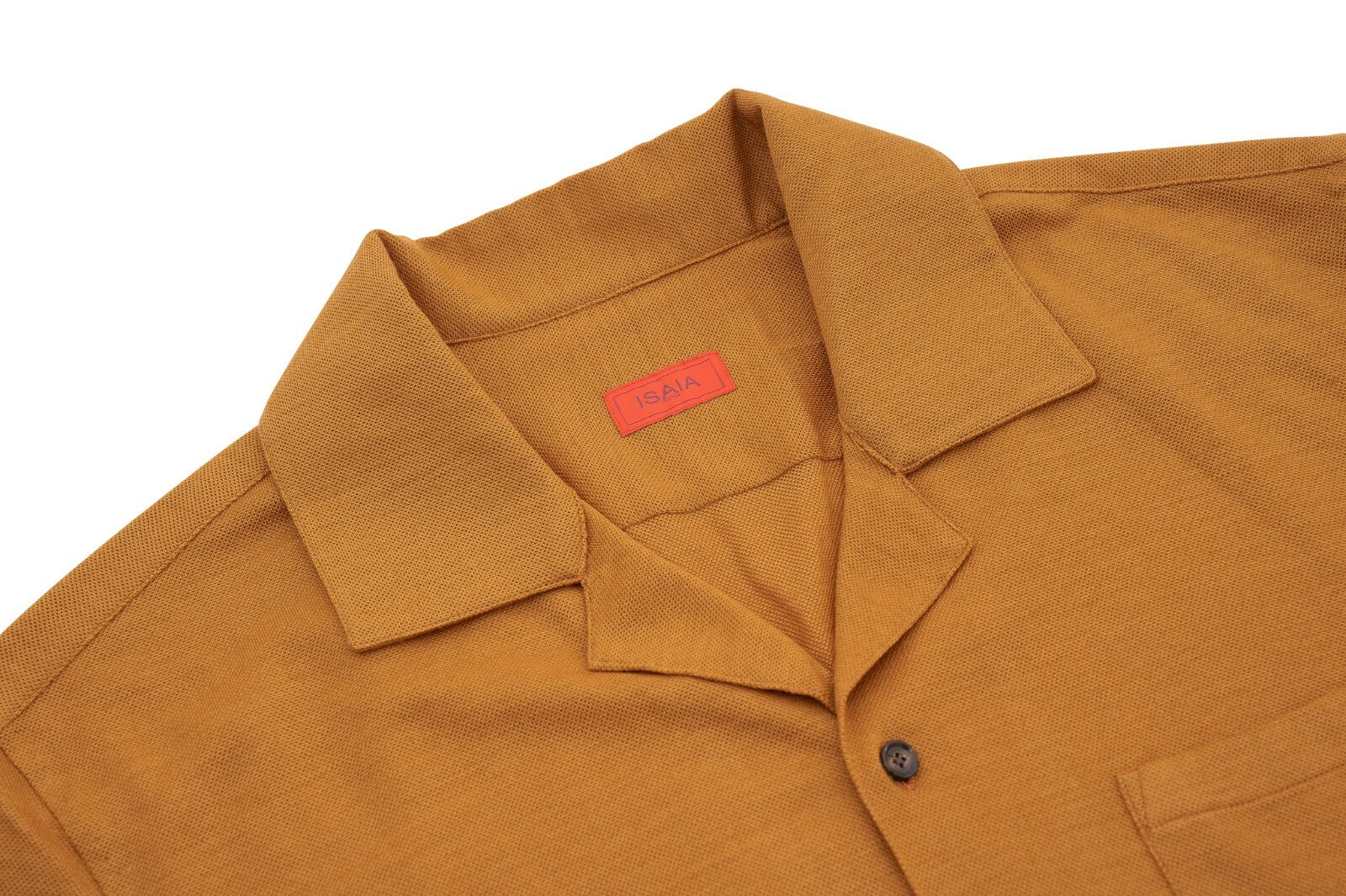 1100$ ISAIA NAPOLI Mustard Shirt Short Sleeve Camp Collar 100% Wool
