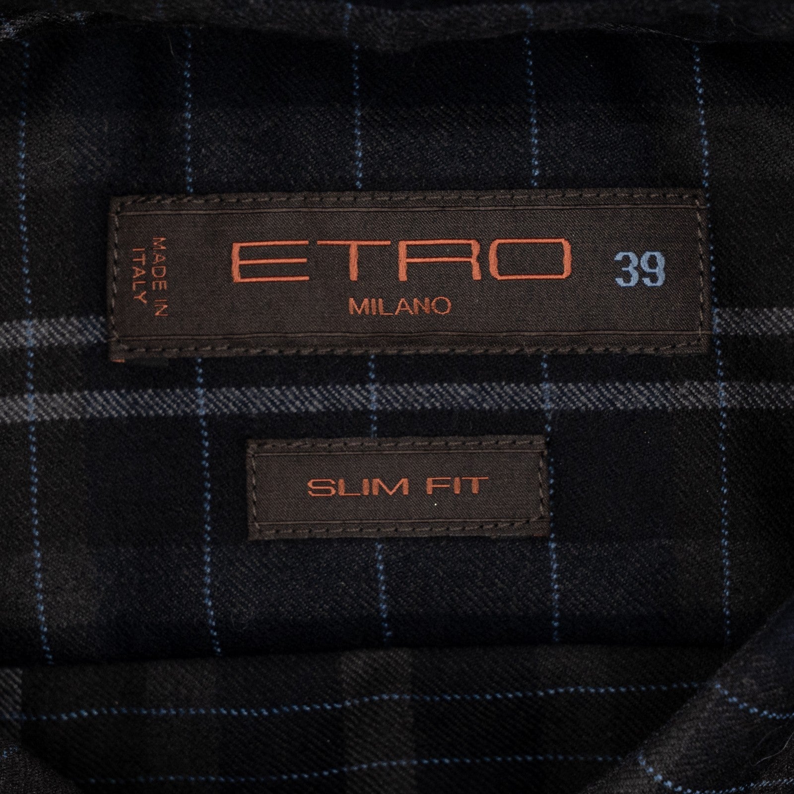 650$ ETRO MILANO Safari Shirt Striped Blue Slim Fit 100% Flannel Wool 15.5 - 39