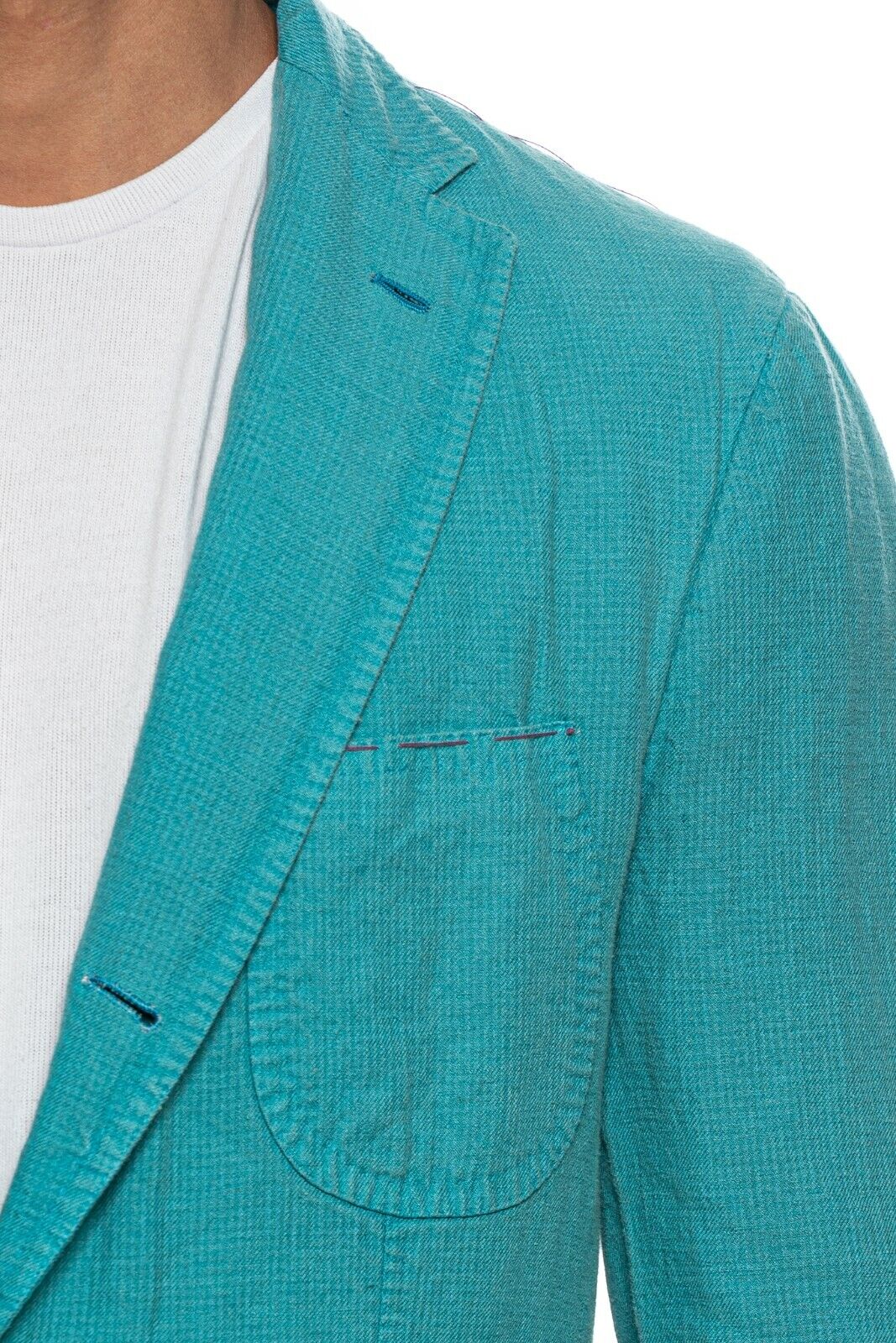 SARTORIA PARTENOPEA Aquamarine Handmade Washed Linen Jacket 40 US / 50 EU 7R