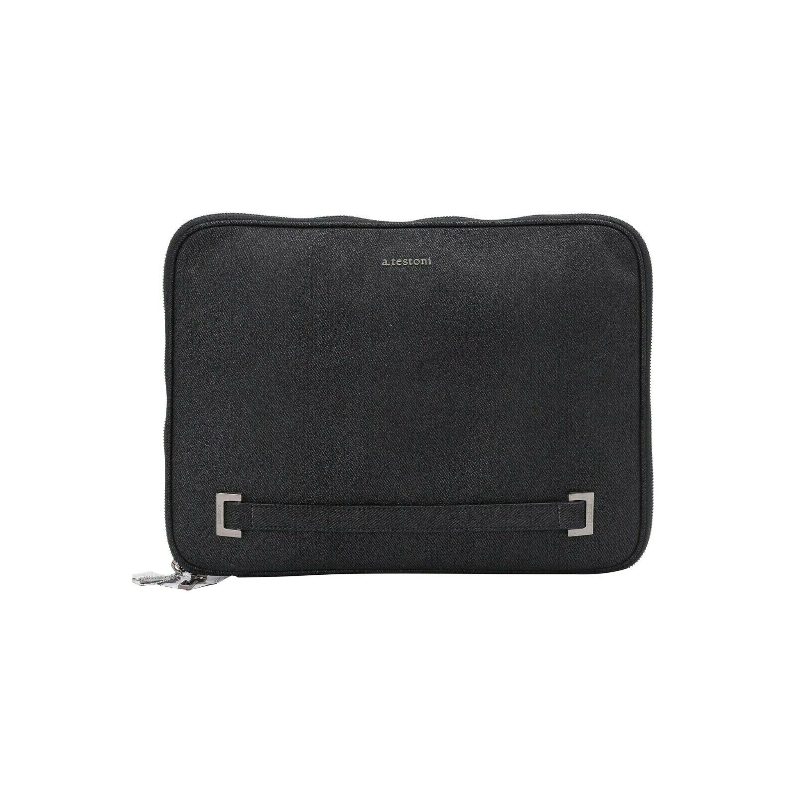$730 Testoni Bologna Bright Denim Jeans Clutch Bag / Document Holder + PC case