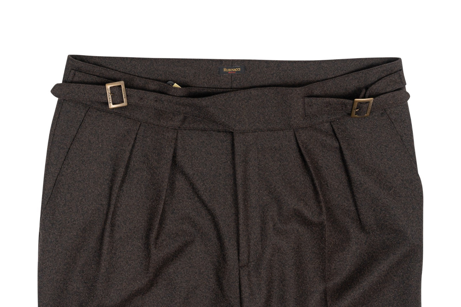 670$ RUBINACCI NAPOLI "Manny" Brown High Rise Pant Flannel Wool 38 US / 54 EU