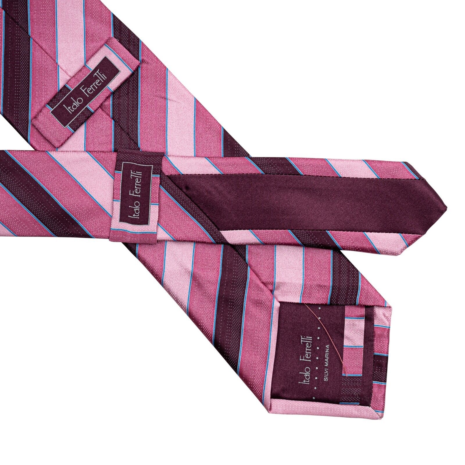 $290 ITALO FERRETTI Tie Regimental Pink 100% Silk Handmade in Italy BIJAN