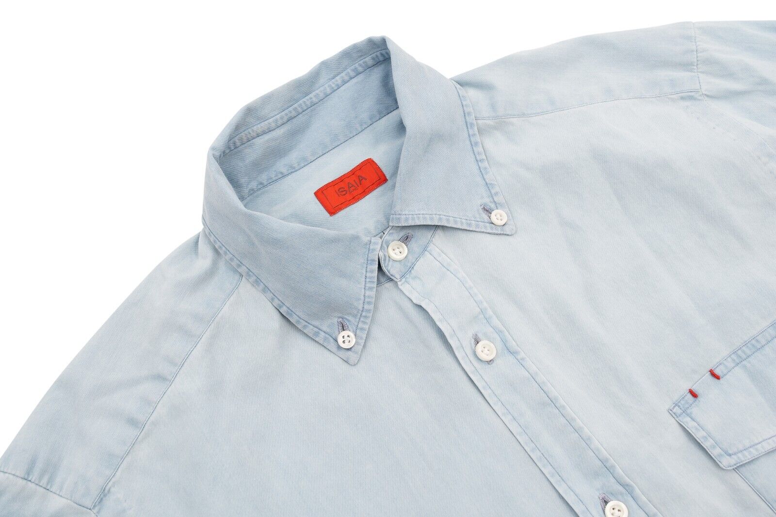 850$ ISAIA NAPOLI Light Blue Denim Hand Sewn Shirt Cotton 15.5 - 39