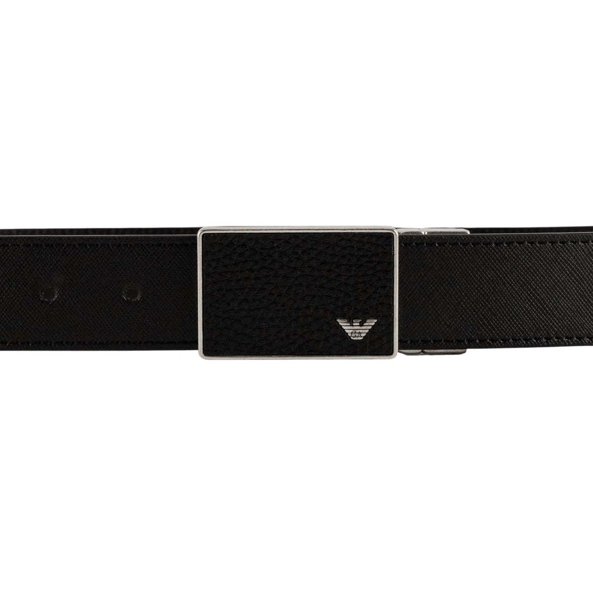 420$ GIORGIO ARMANI Belt Black Saffiano Leather Inset Plaque Buckle Size 110