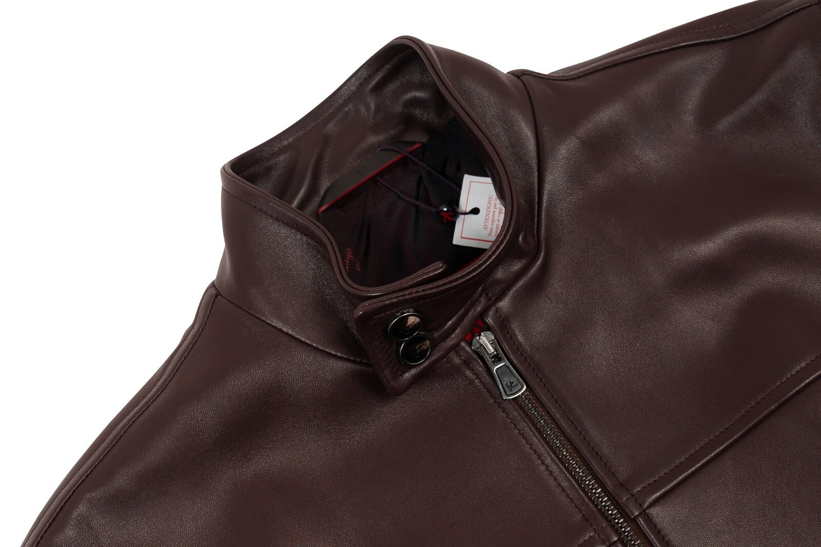 5600$ ISAIA NAPOLI Oxblood Brown Biker Jacket 100% Lambskin Leather 38 US 48 EU