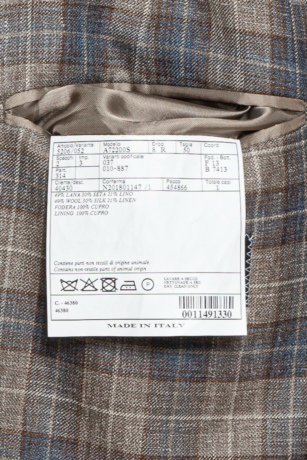 $3190 Belvest Checks Brown Suit Wool Silk Linen 40 US / 50 EU 8R Slim Fit