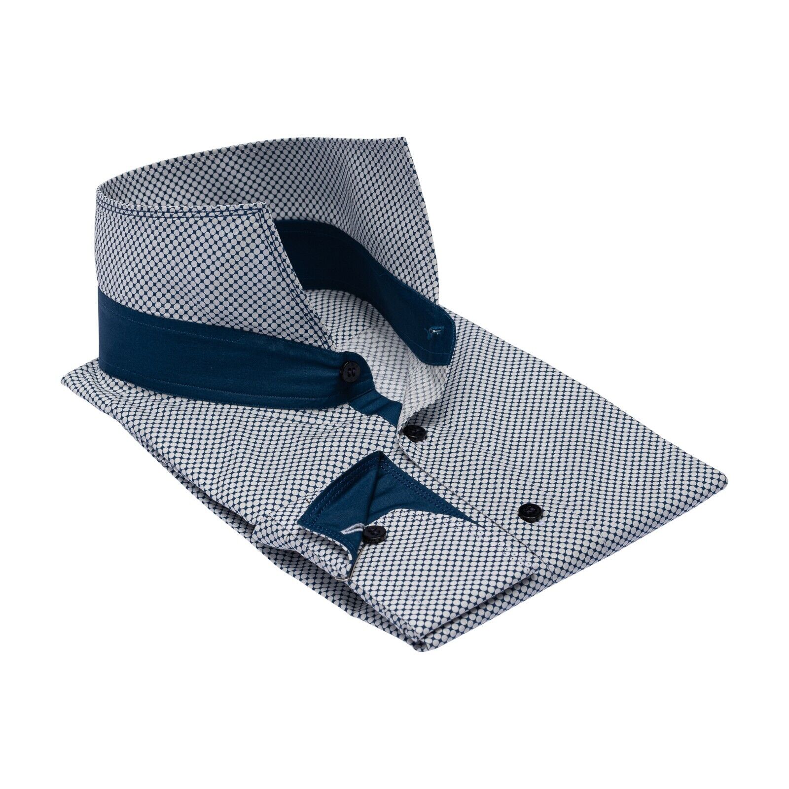 690$ LUXURY GERLIN Shirt Blue / White Geometric Fine Cotton 4T BIJAN