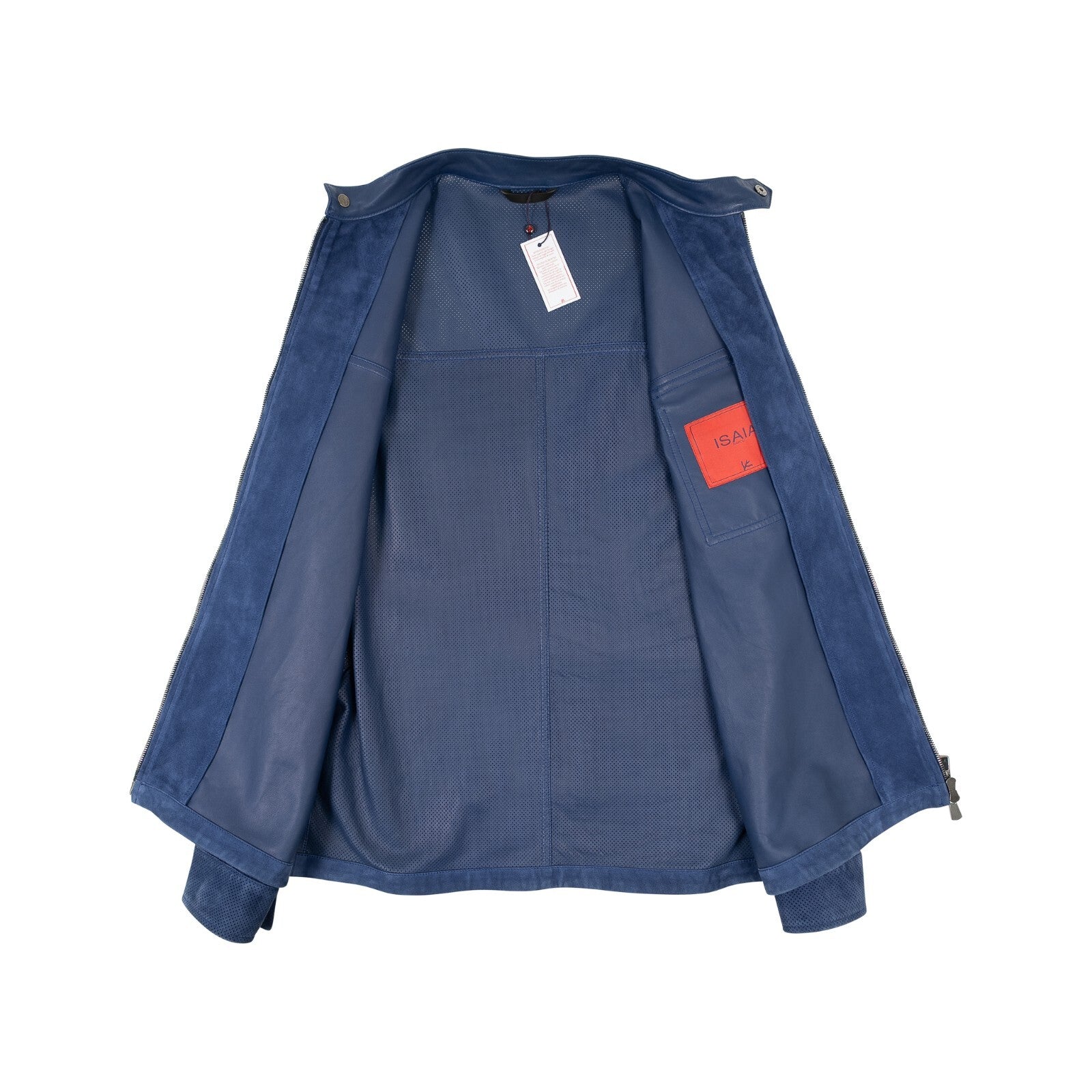 5500$ ISAIA Royal Blue Perforated Jacket Leather Suede Lambskin 38 US 48 EU