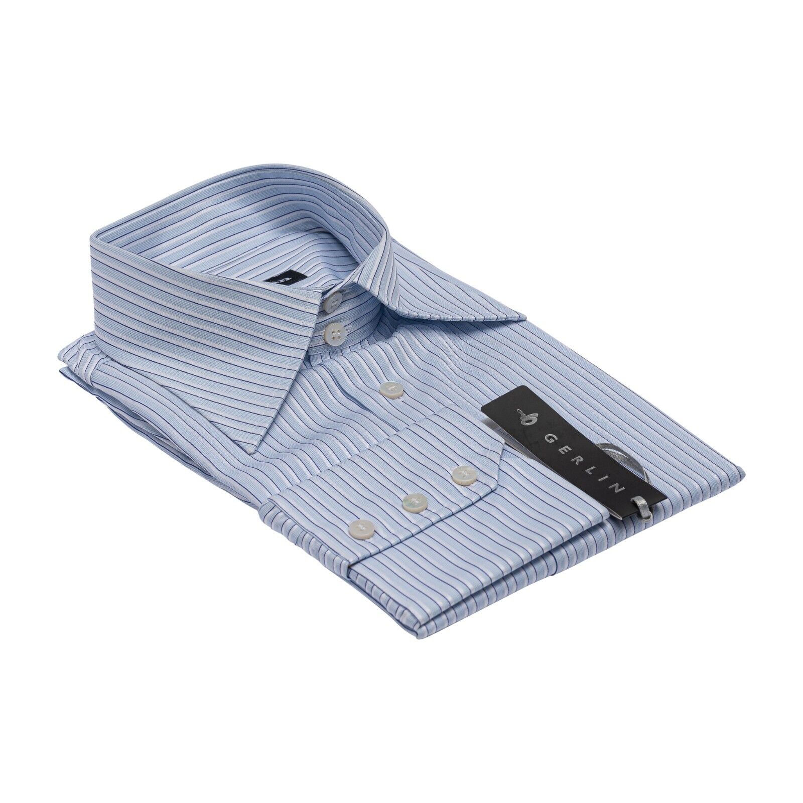 690$ LUXURY GERLIN Shirt Striped Blue Jacquard Cotton 16 - 41 2AC ZILLI