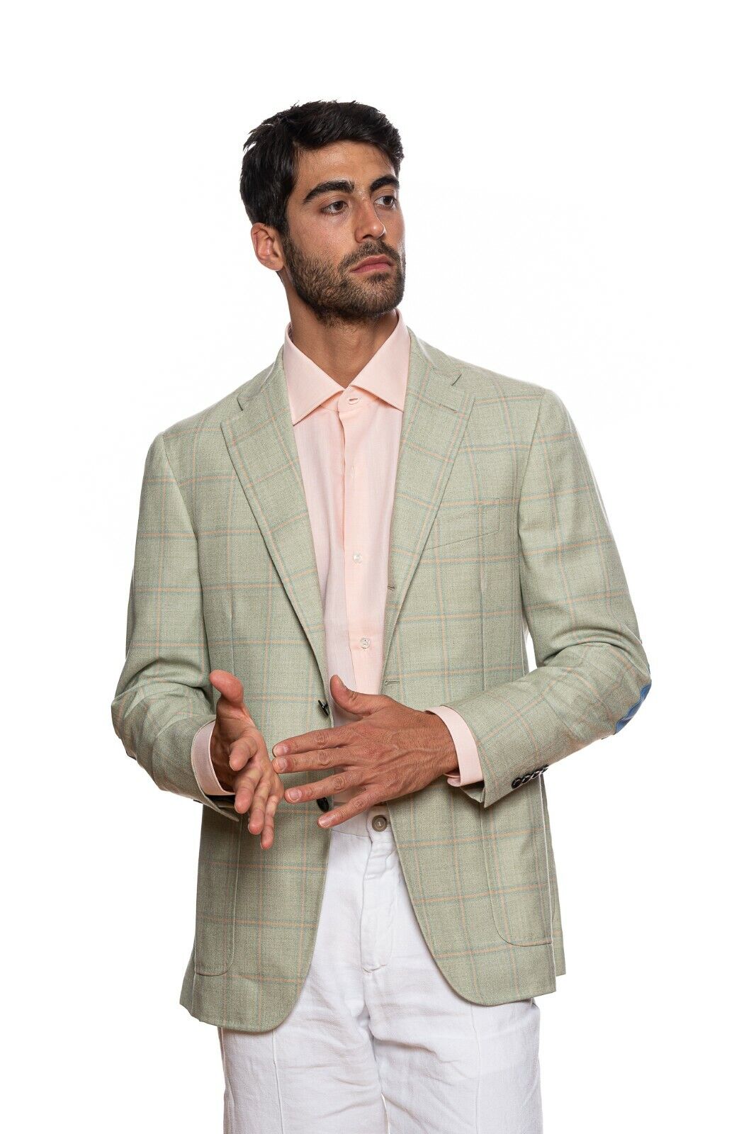 2550$ BELVEST Windowpane Jacket Cashmere Checks Light Green 46 US / 56 EU 7 R