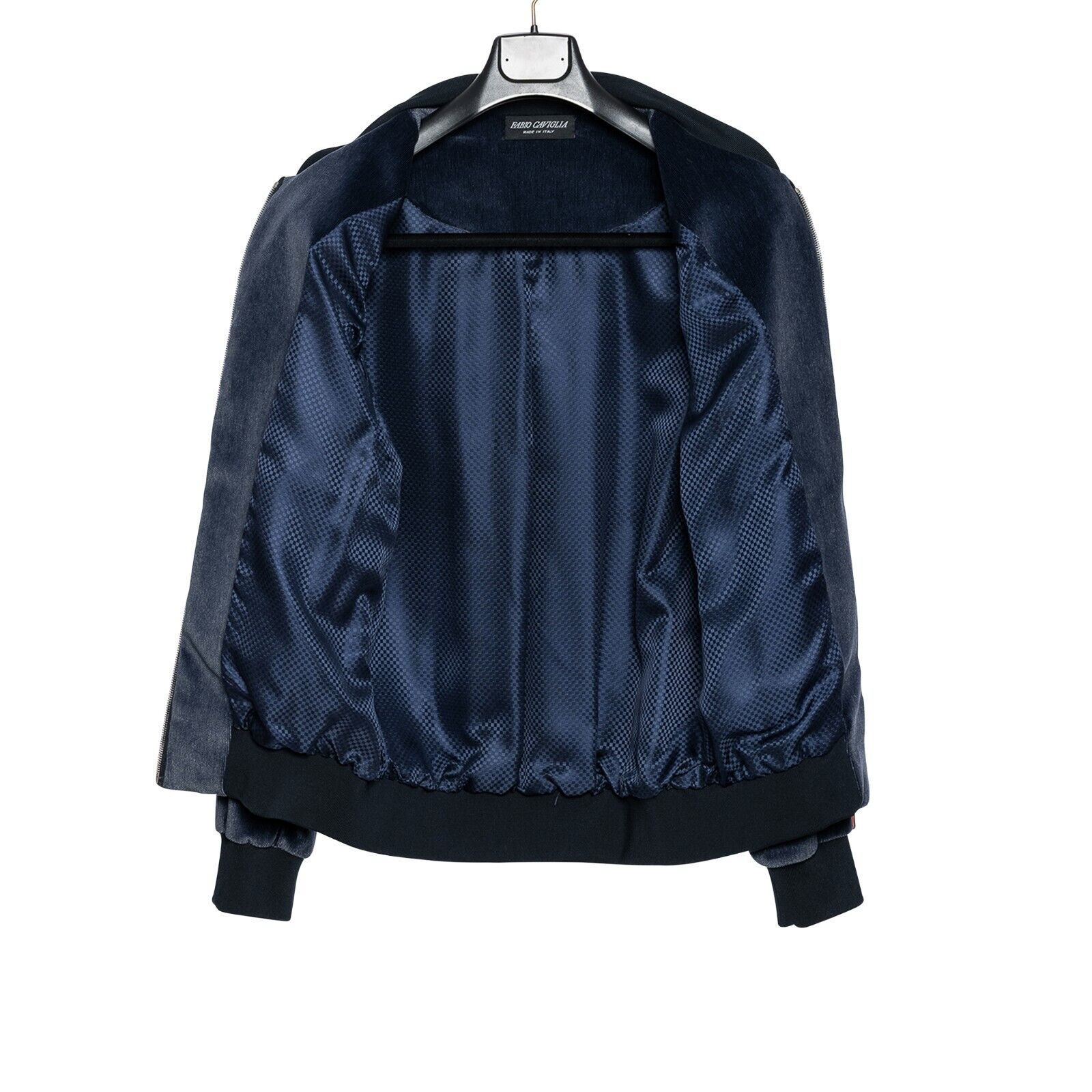 1450$ FABIO CAVIGLIA Bomber Jacket Blue Corduroy + Lining in Silk  Size L