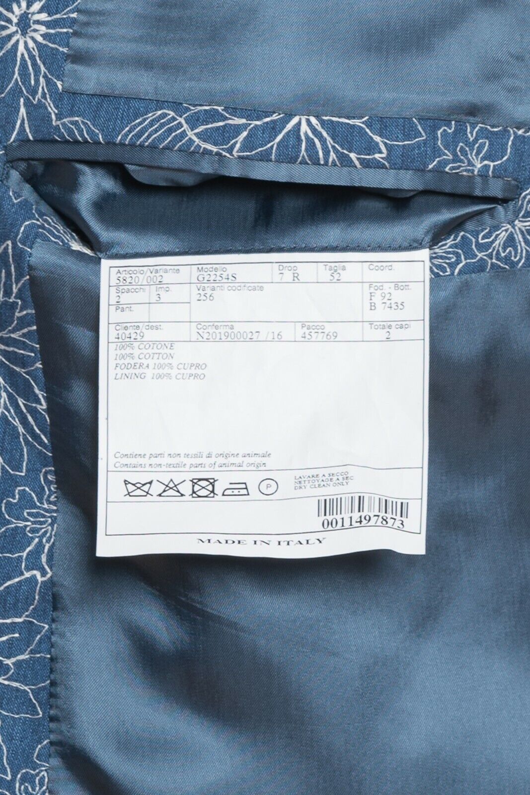 2450$ BELVEST Blue Cotton Flowers Jacket Blazer Work of Art 42 US / 52 EU 7R
