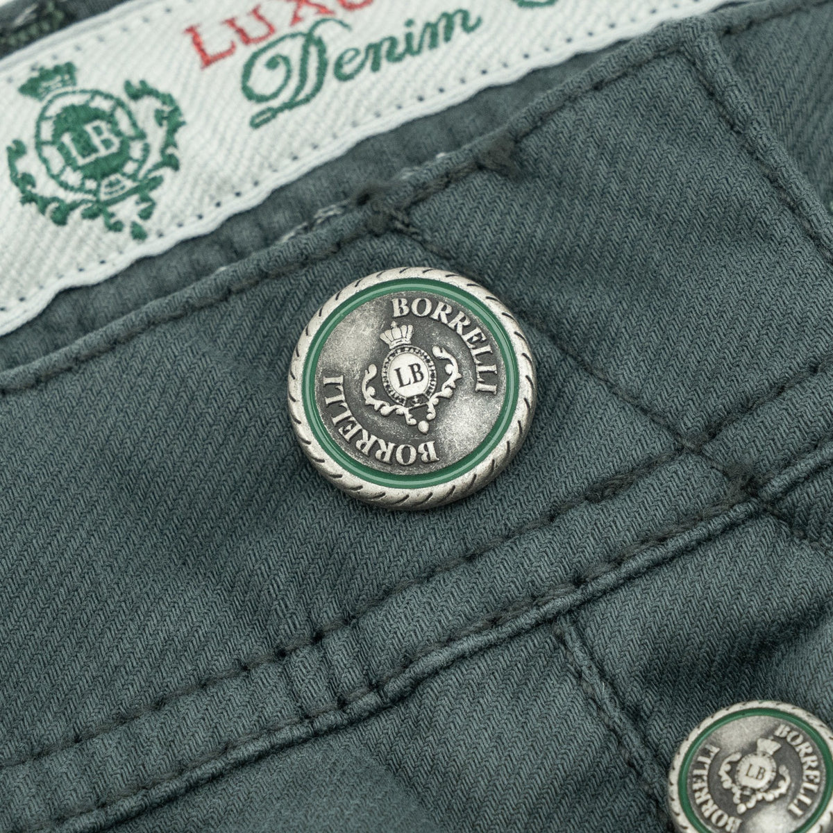 415$ LUIGI BORRELLI NAPOLI Green Pant Jeans Twill Denim Cotton 35 US / 51 EU