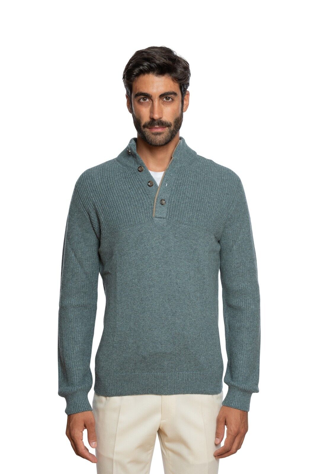680$ DELLA CIANA CASHMERE Sweater Merinos Wool / Cashmere + Leather 40 US  50 EU