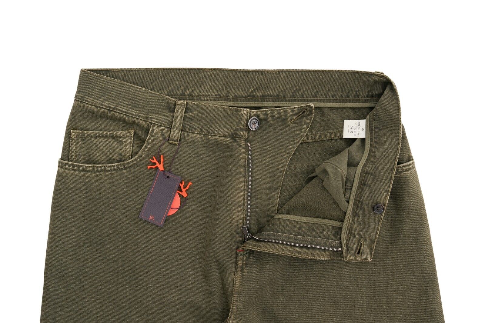 690$ ISAIA "Barchetta Denim" Trouser Pant Drill Dyed Cotton Green 36 US / 52 EU