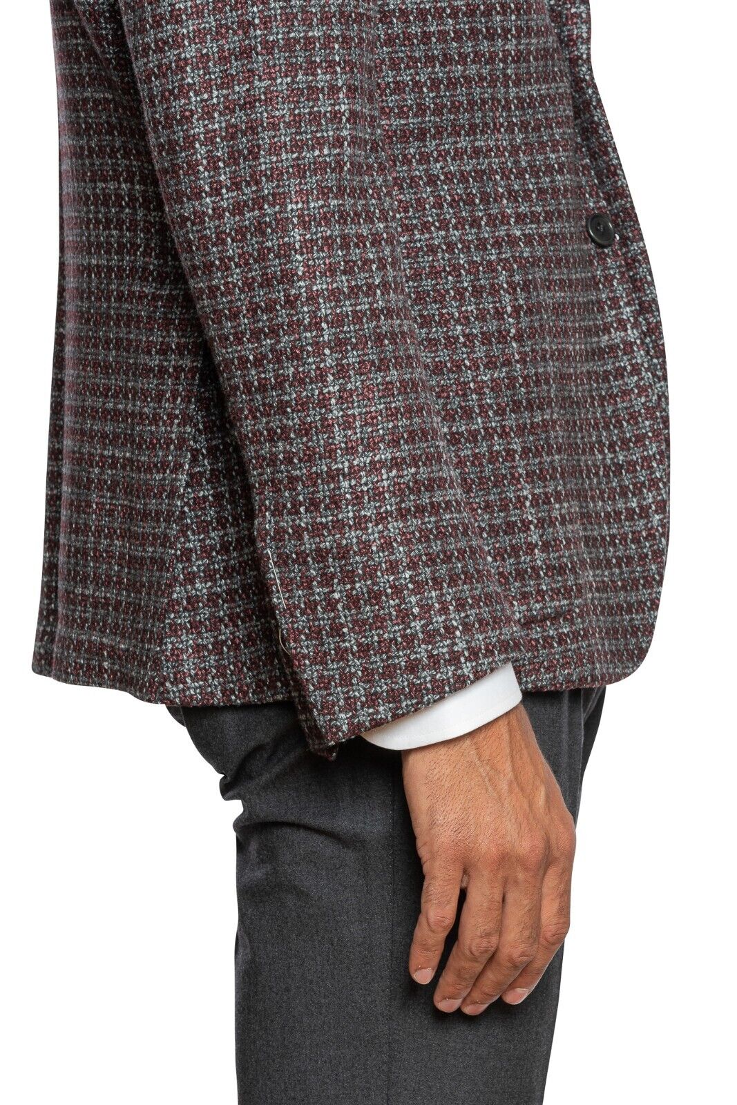 $2080 LUIGI BORRELLI Hand-Sewn Wine Gray Houndstooth Jacket Wool Silk