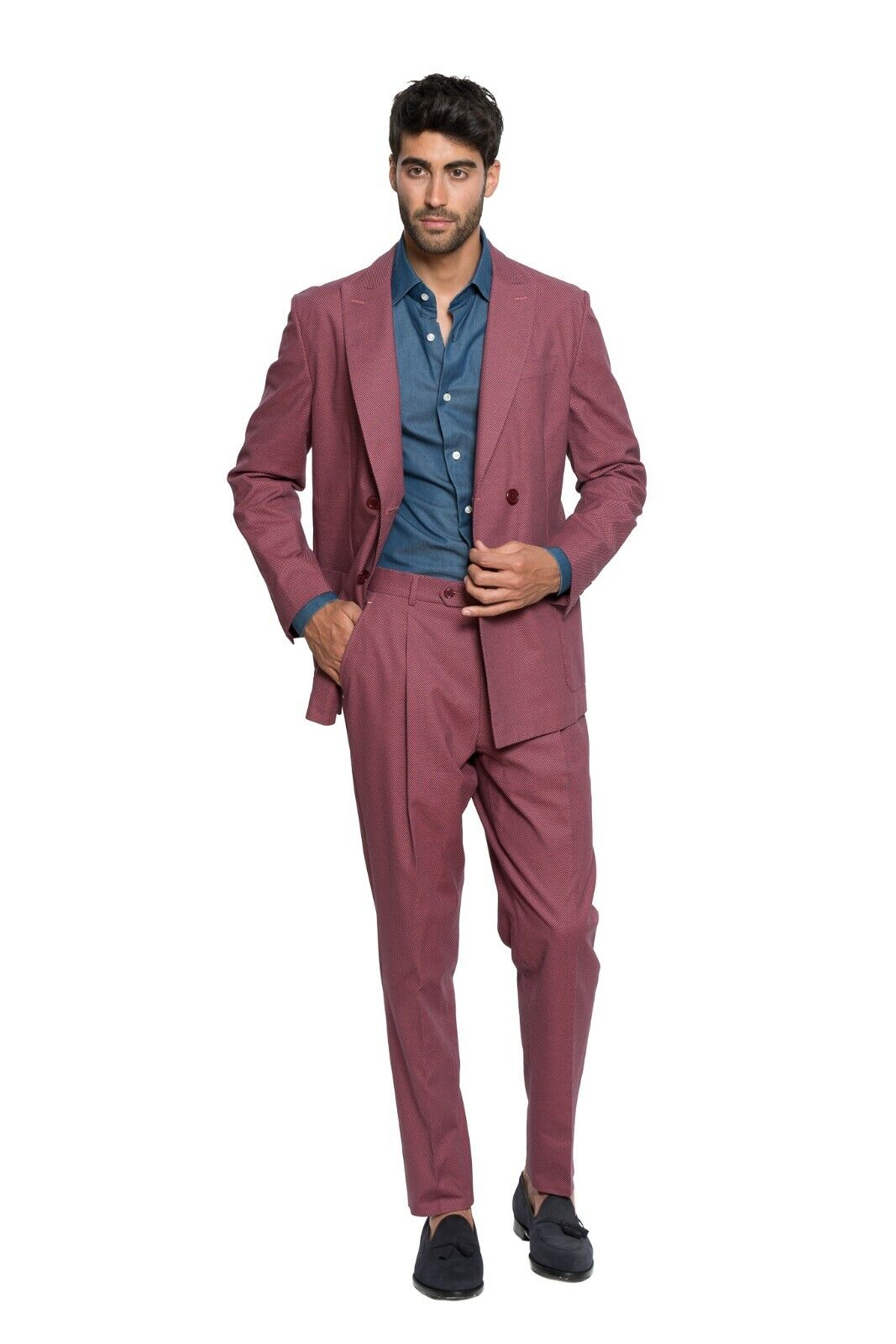 $2300 Belvest Purple Eggplant Double Breasted Sport Suit Cotton 40 US / 50 EU 8R
