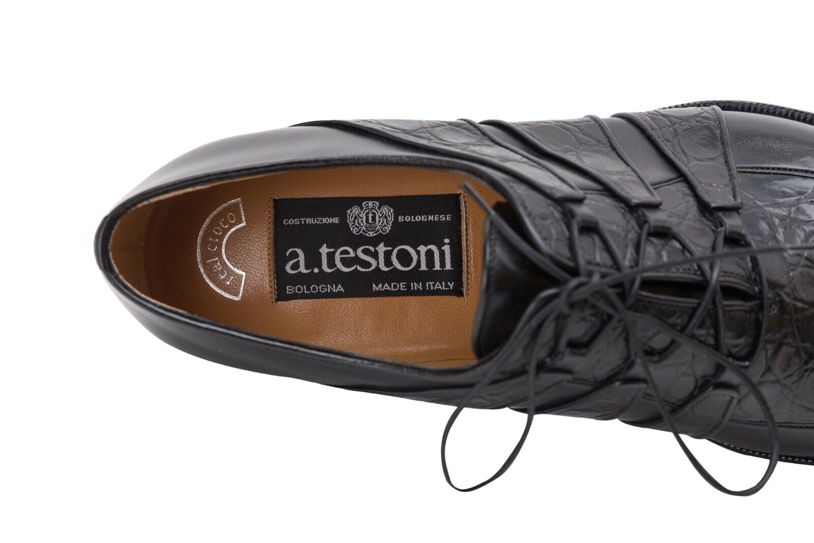 $1550 Testoni Bologna GOODYEAR BOLOGNESE Derby Shoes Genuine Crocodile + Calf
