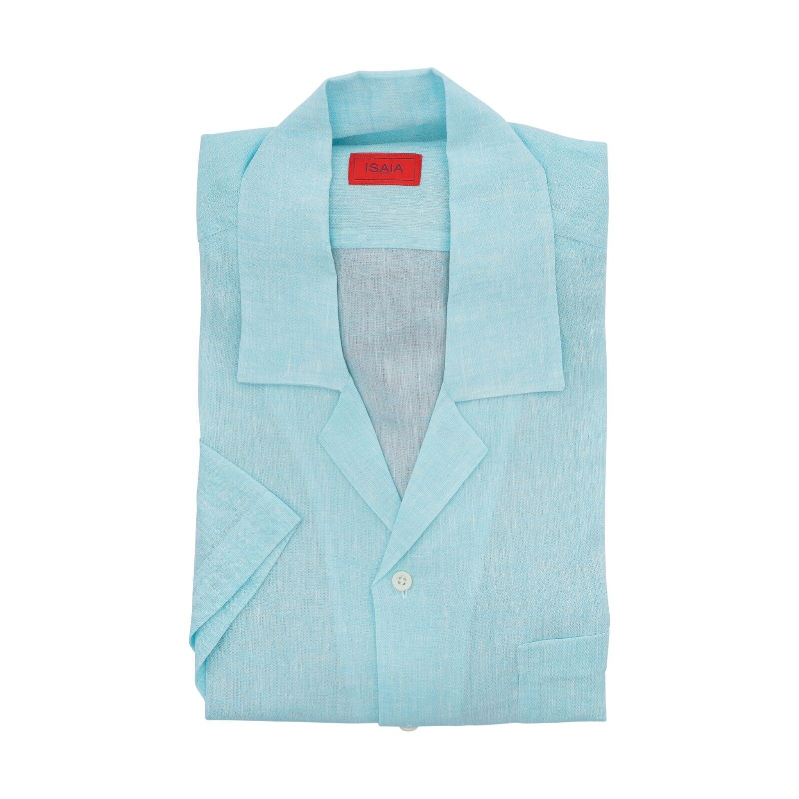 850$ ISAIA NAPOLI Blue Tiffany Hand-Sewn Shirt Camp Collar 100% Linen 16 - 41