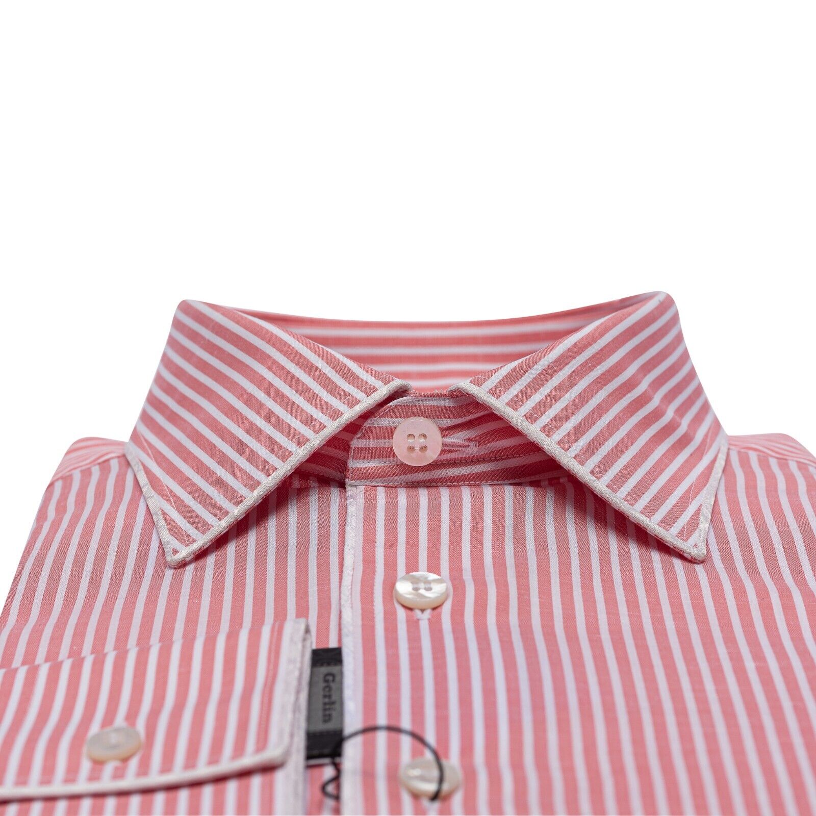 690$ LUXURY GERLIN Shirt Striped Peach Cotton & Linen 16 - 41 2N BIJAN