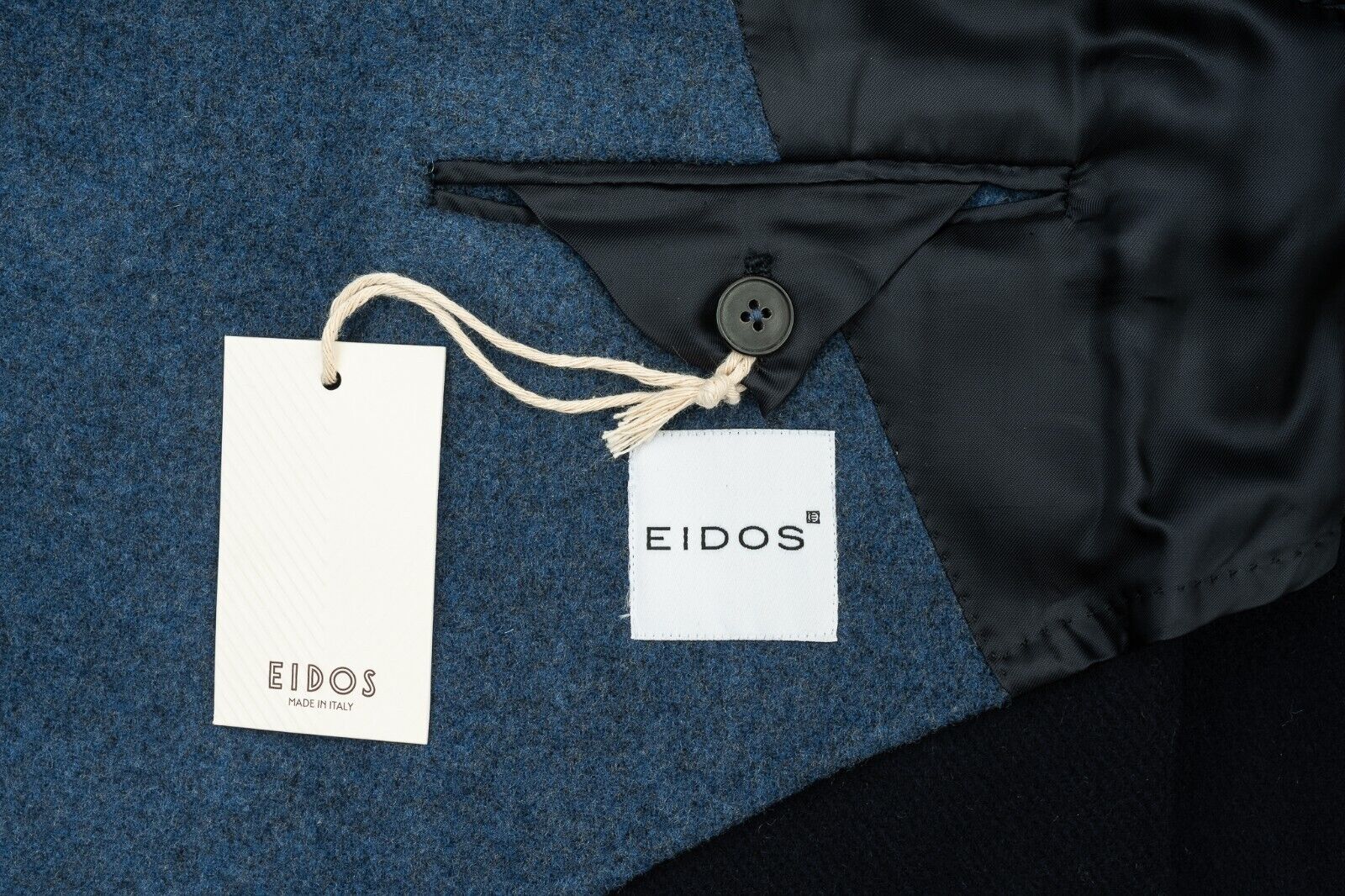 $1600 EIDOS by ISAIA NAPOLI Blue Coat Flannel Wool / Cashmere 38 US / 48 EU Slim