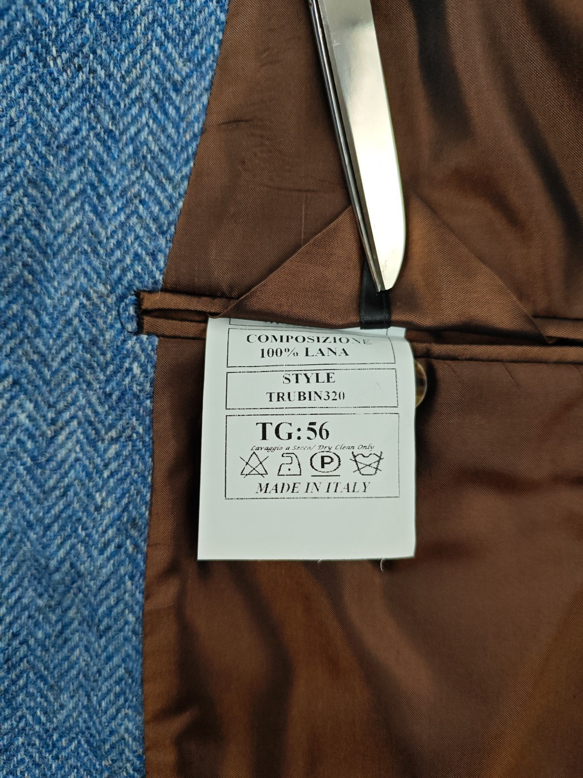 $1670 RUBINACCI NAPOLI Blue Herringbone Jacket Sport Coat Wool 46 US / 56 EU